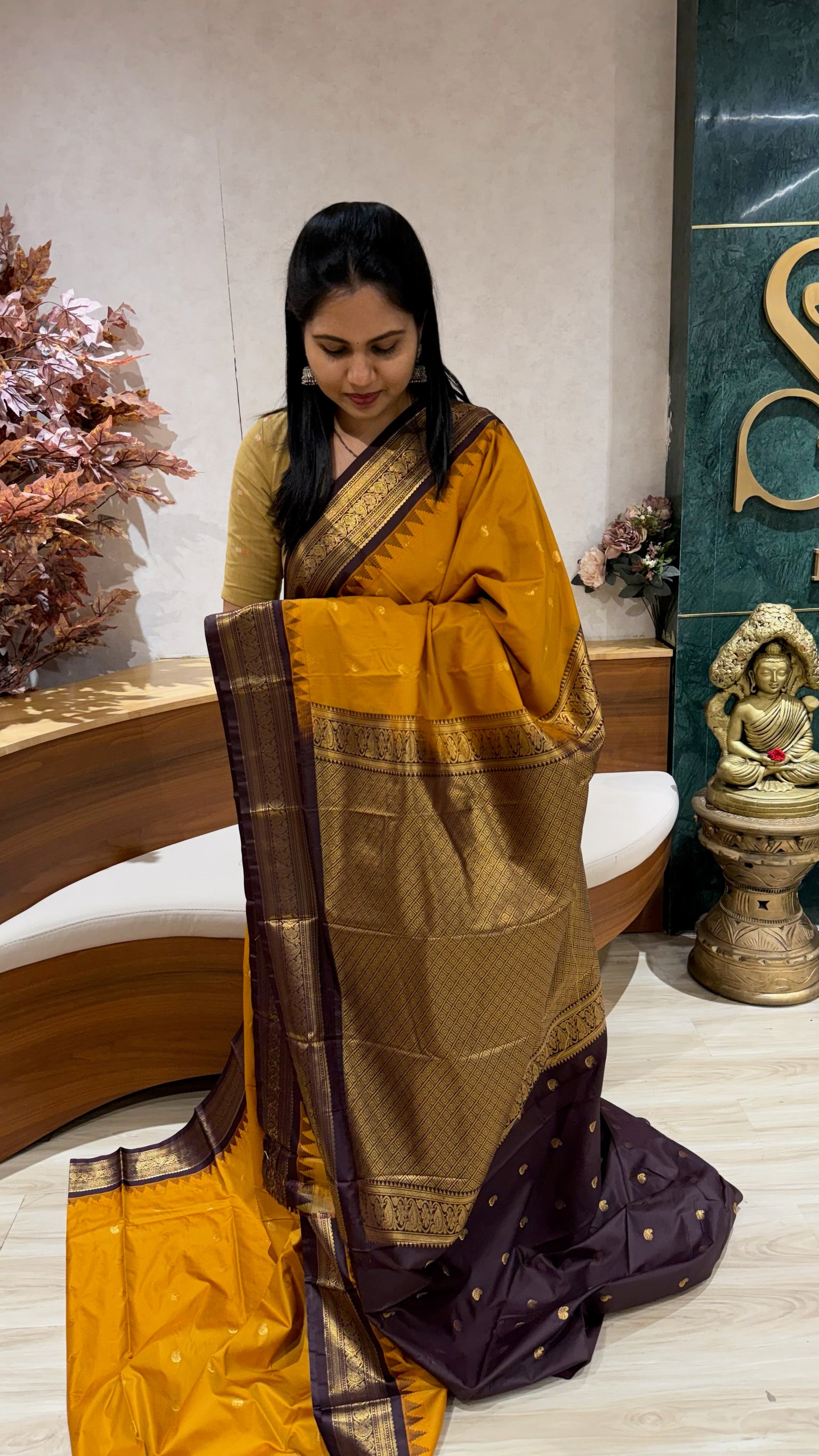 Semi kanchi mustard yellow dark