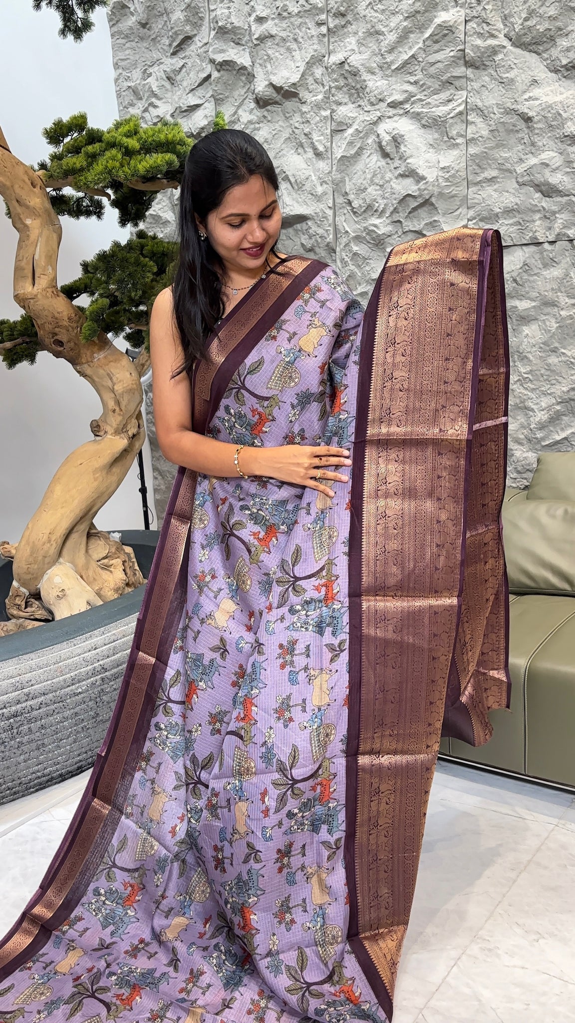 Fancy kota lavendar with brown