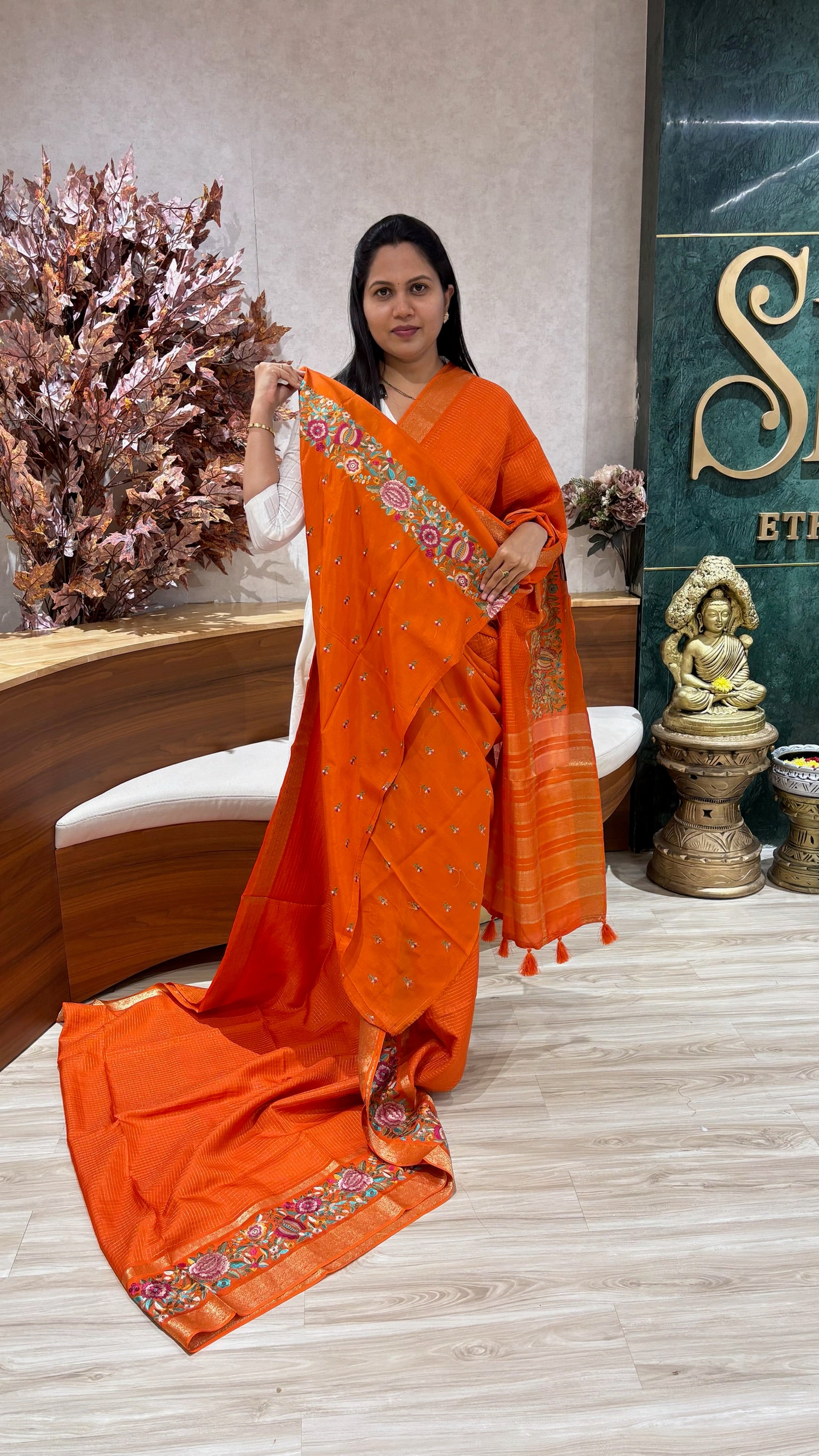 Russian silk embroidery orange