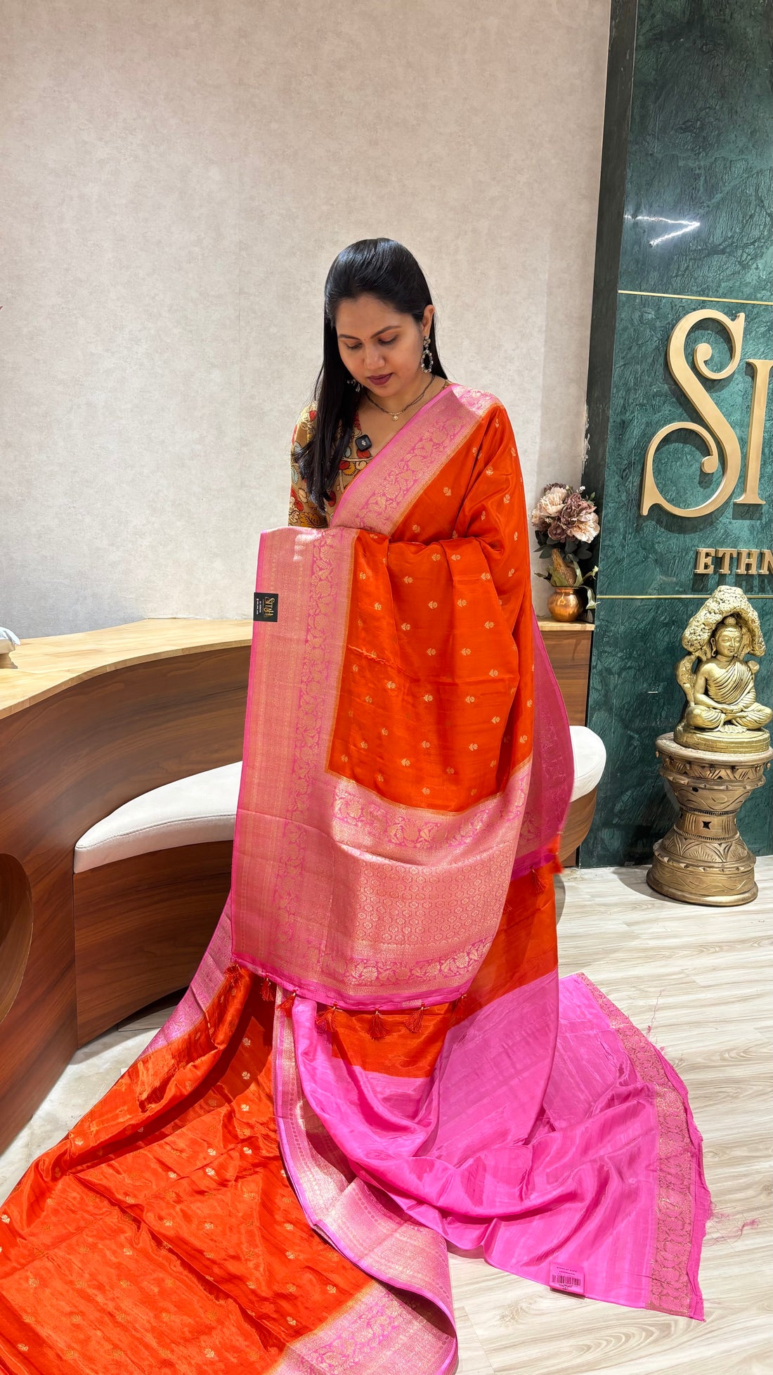 Raw silk sarees orange