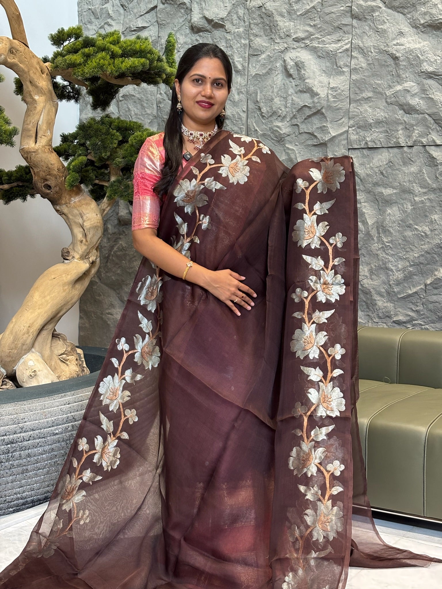 Brown Muslin kora jhamdhani