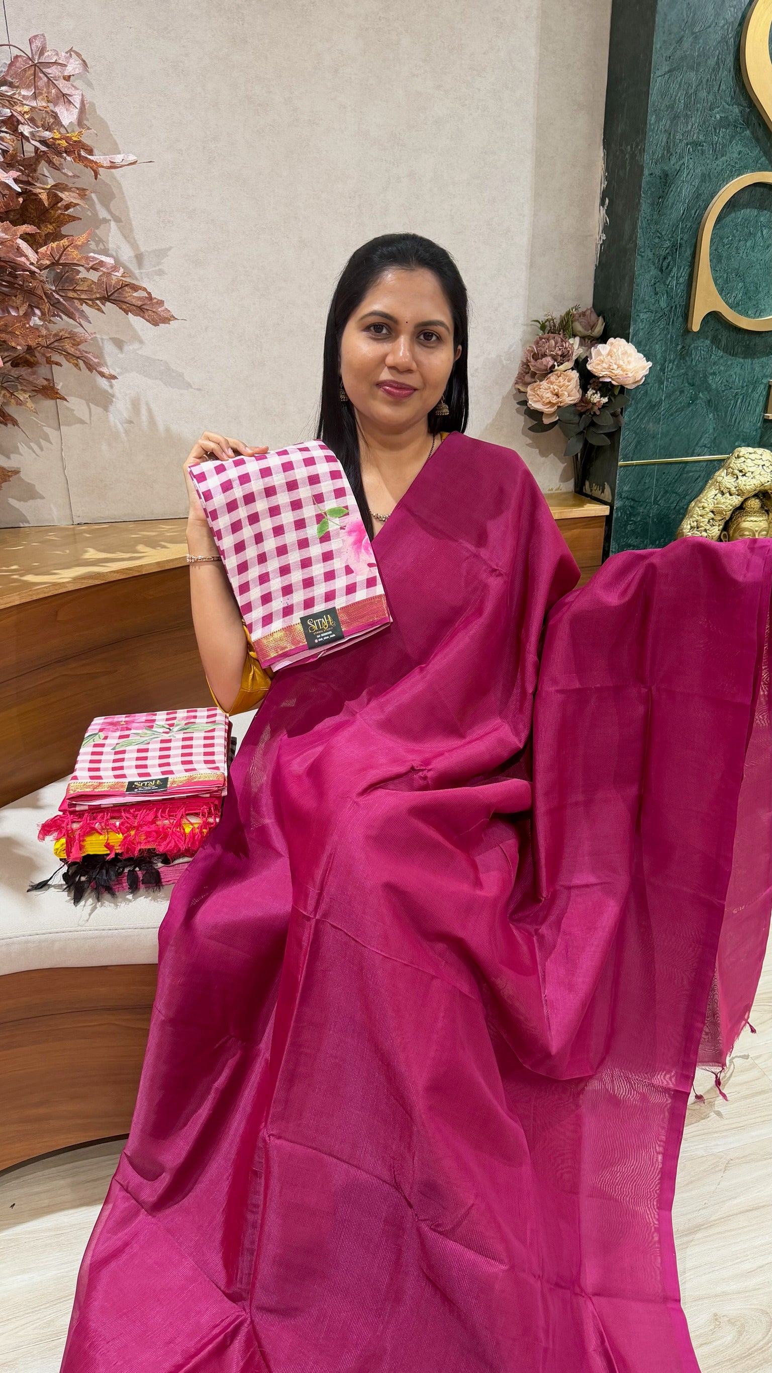 Mangalgiri pattu digital print magenta pink