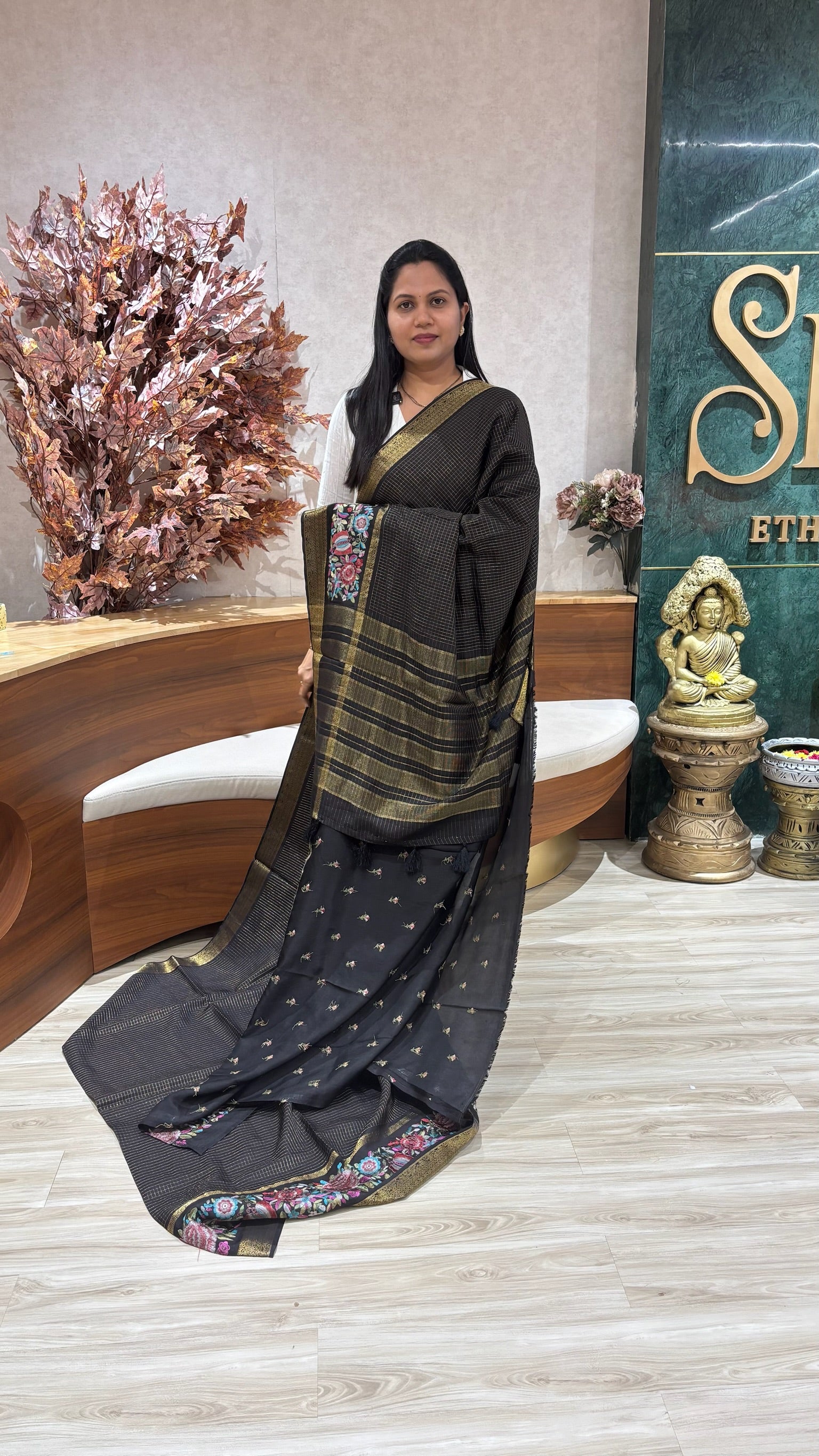 Russian silk embroidery black