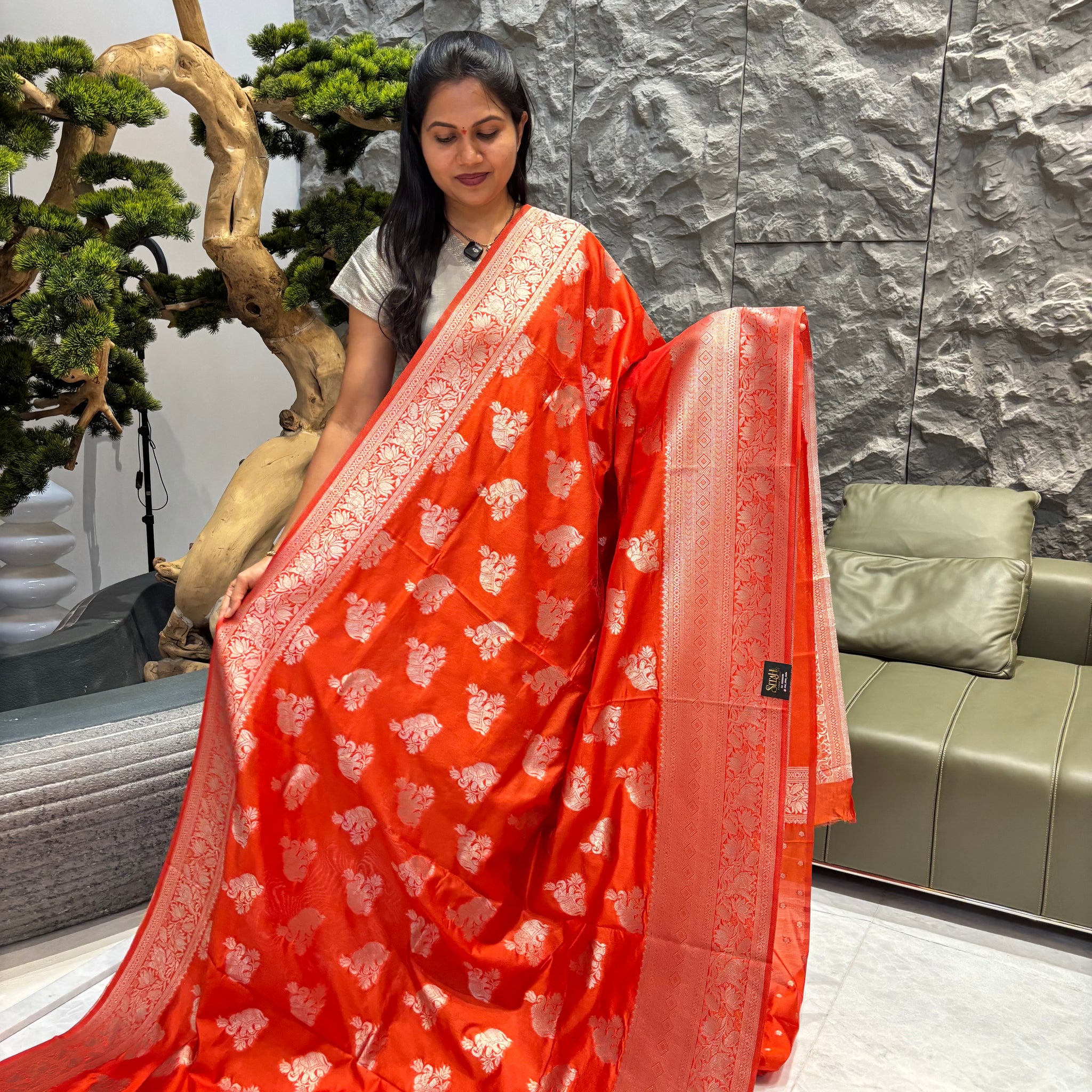 Orange kanchi style saree