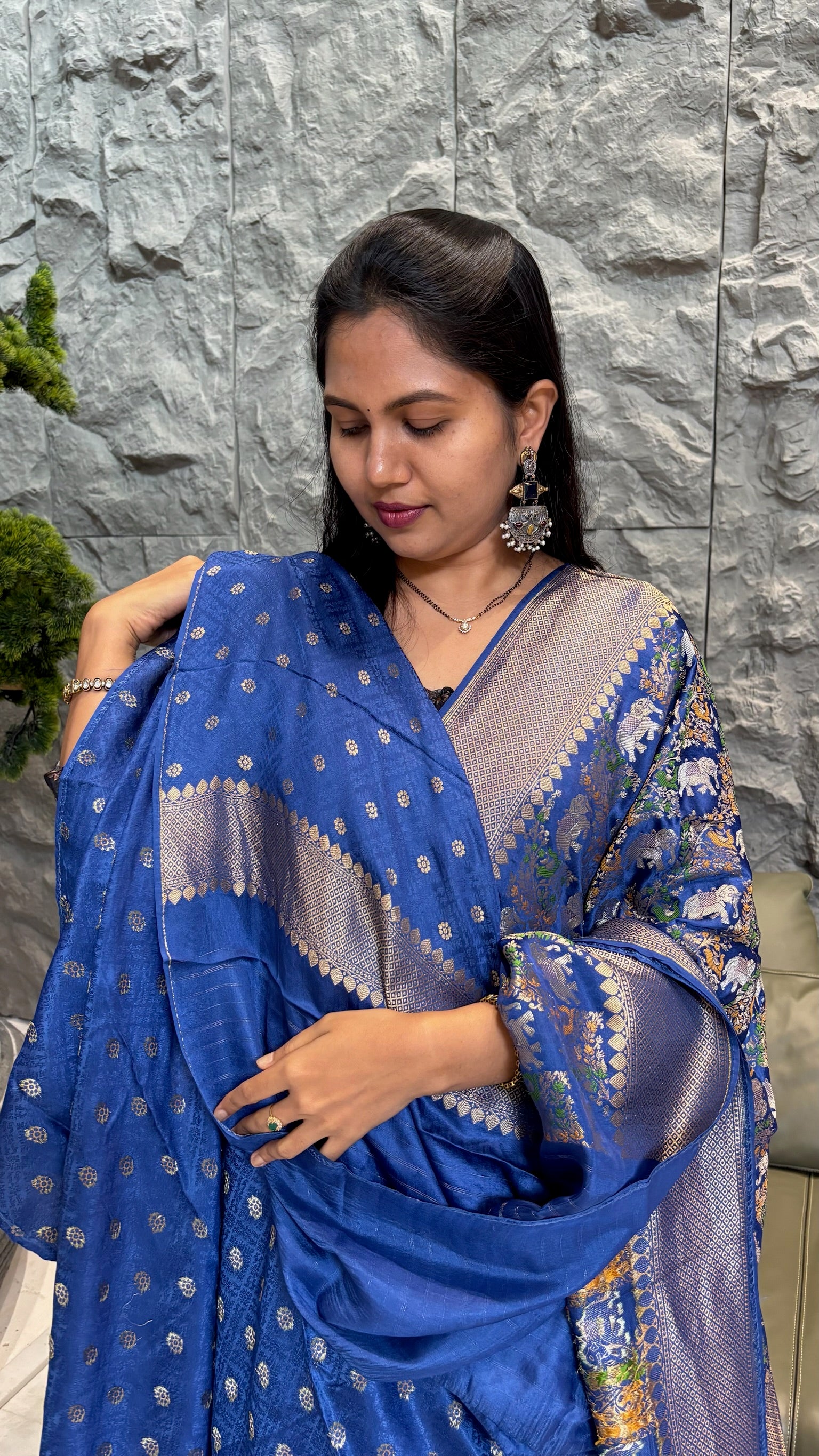 Mashru banaras elephant design blue