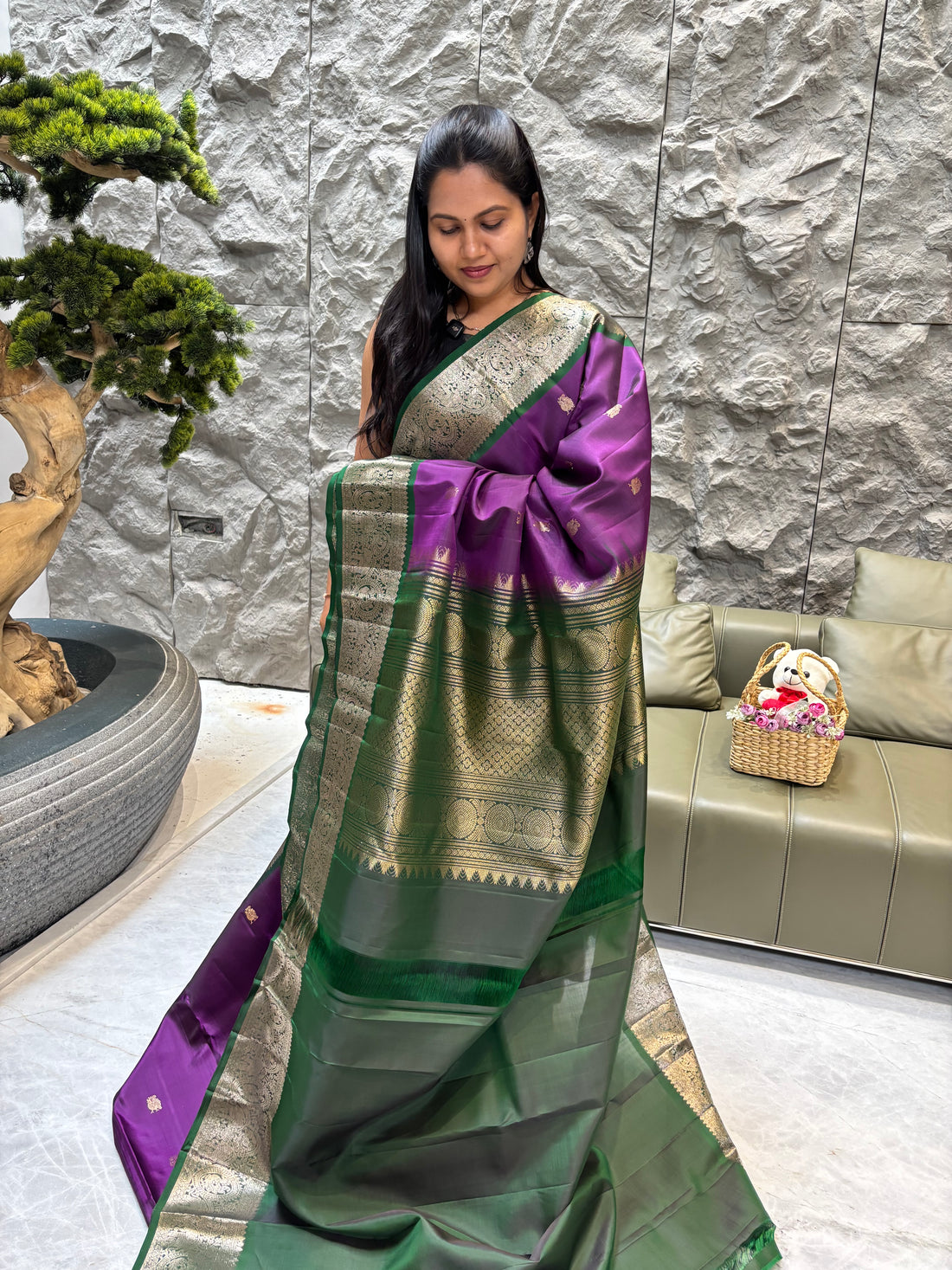 Kanchi pattu purple-green