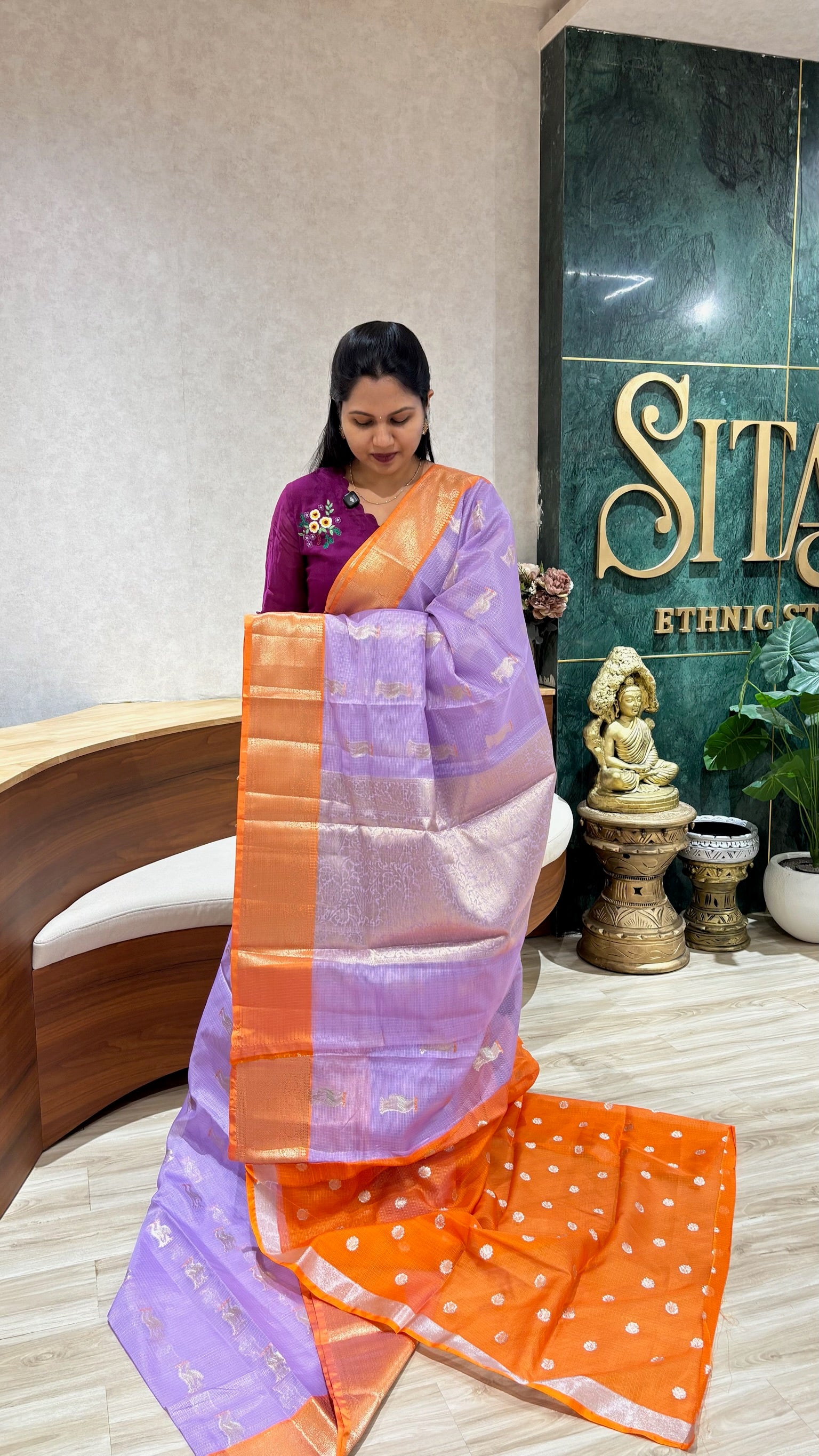 Silk kota lavender- orange