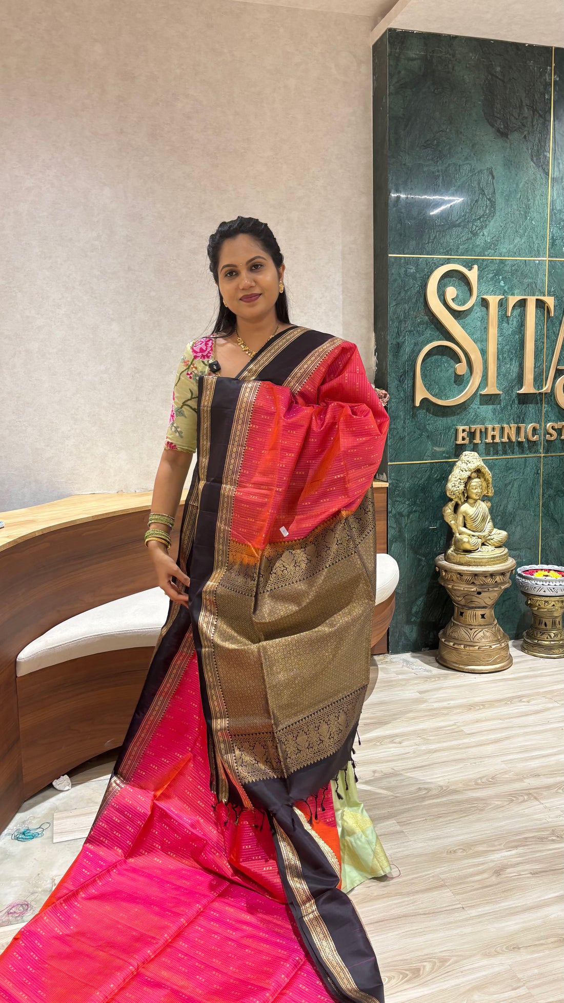 Kanchi pattu peach coffee brown