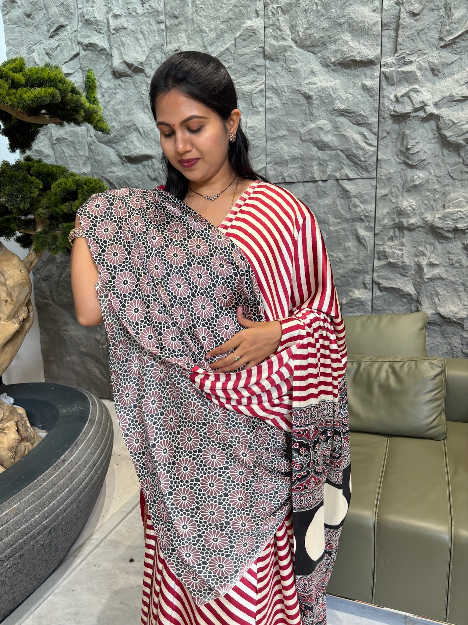 Ajrakh satin magenta pink