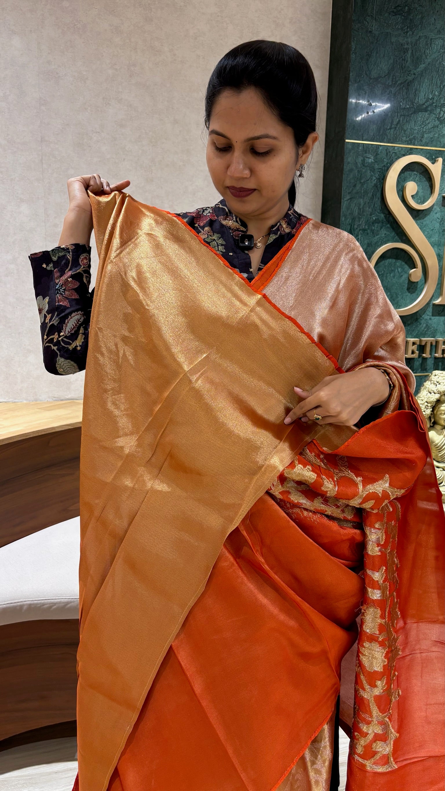 Banaras tissue jaal orange