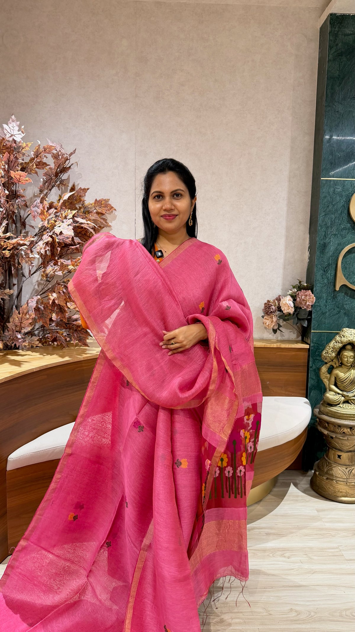 Handloom linen tissue pink