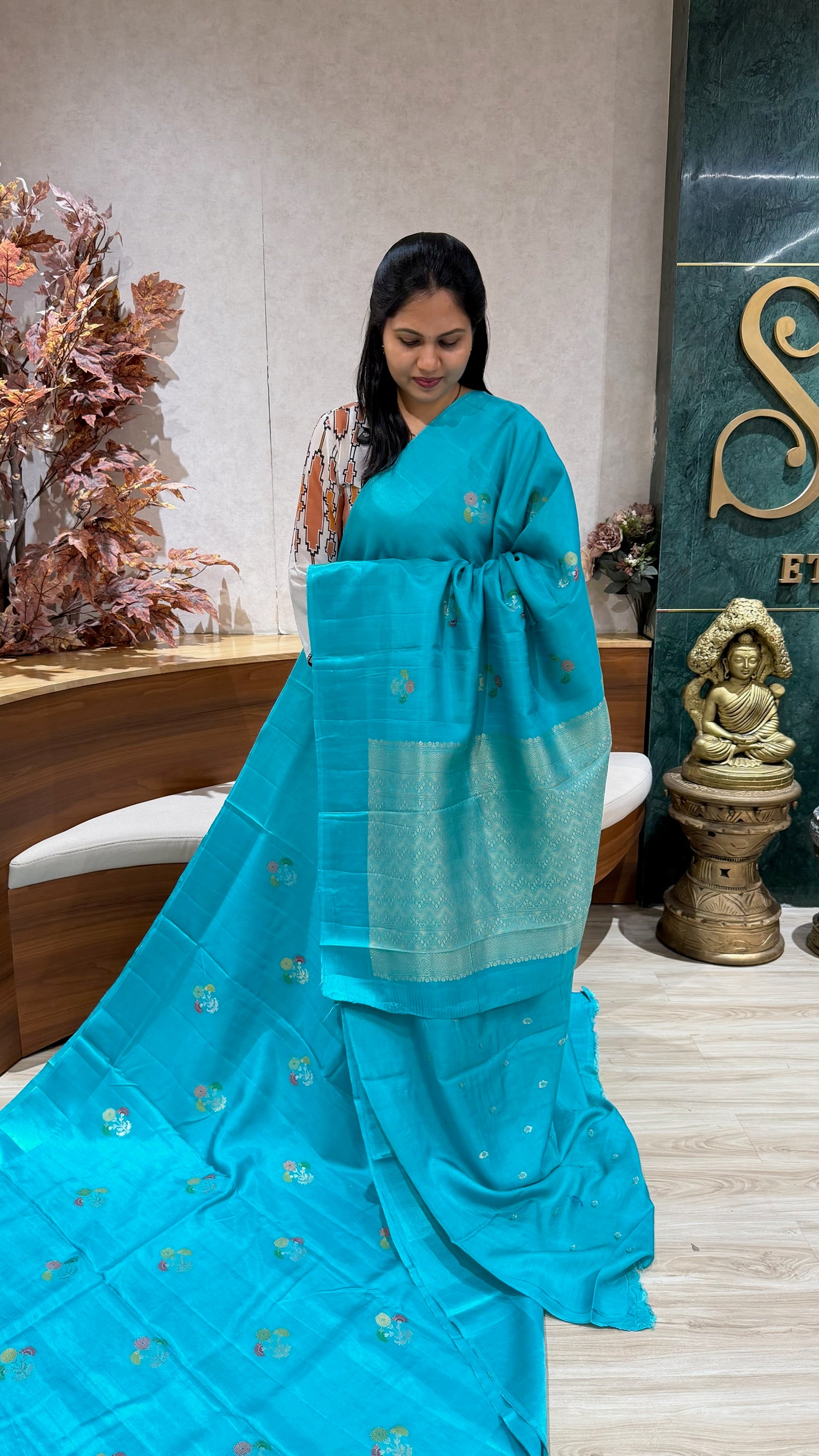 Fancy tussar sea blue