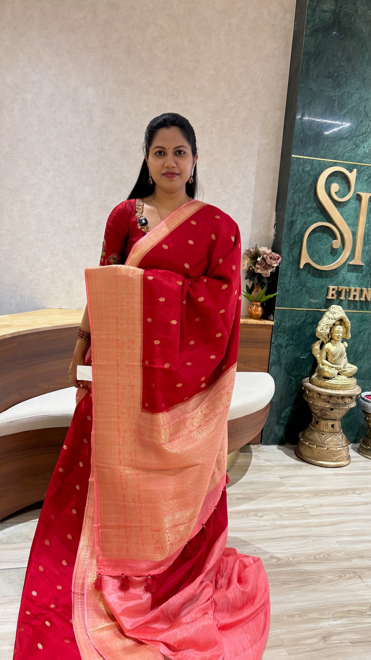 Rawsilk sarees red-peach