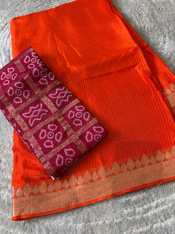 Orange georgette maroon bandhini