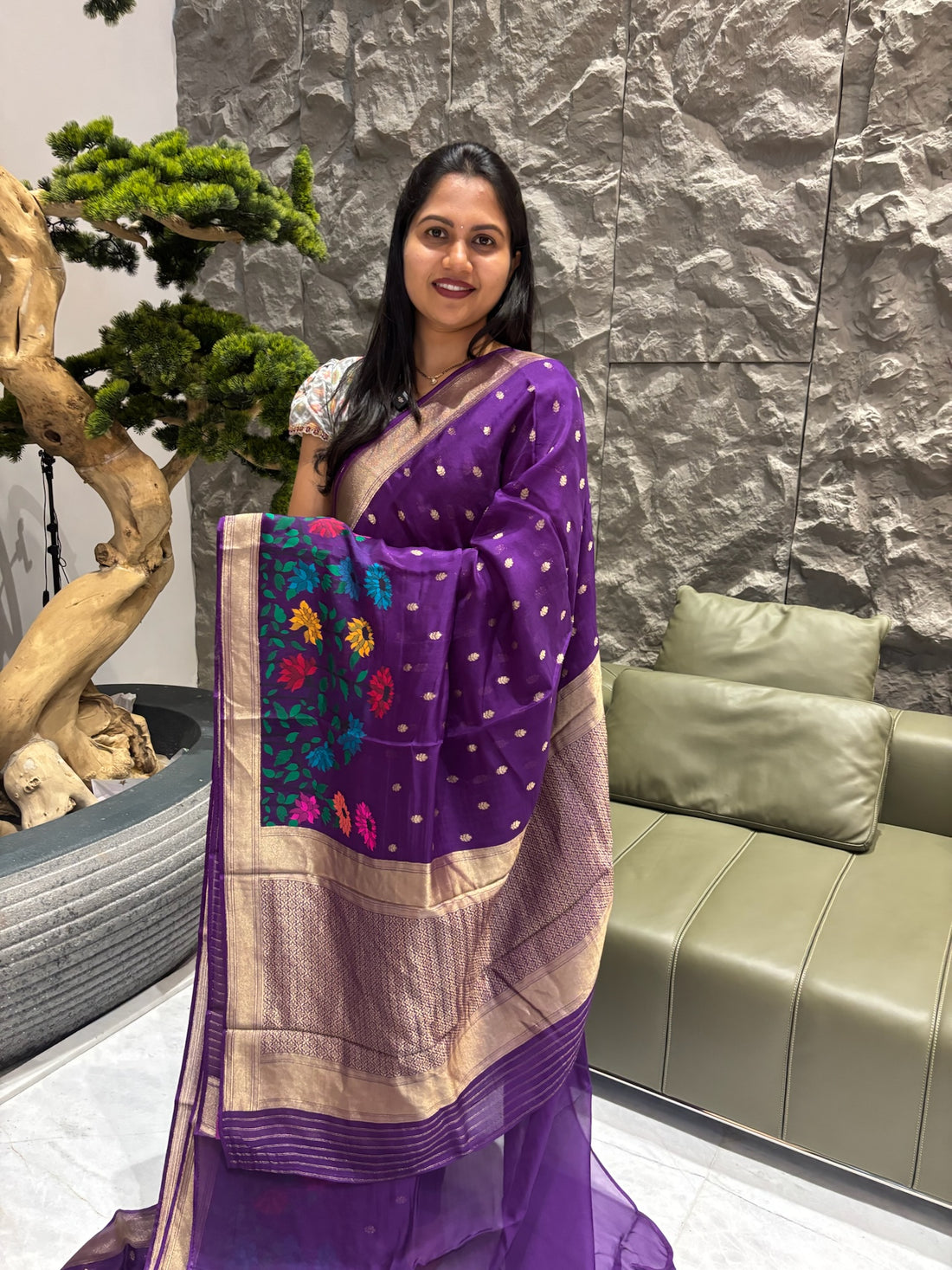 Crepe organza saree