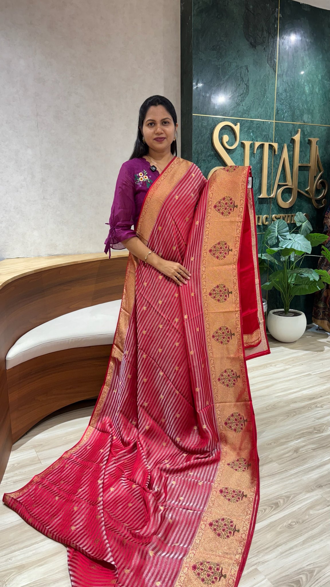 Mashru georgette red