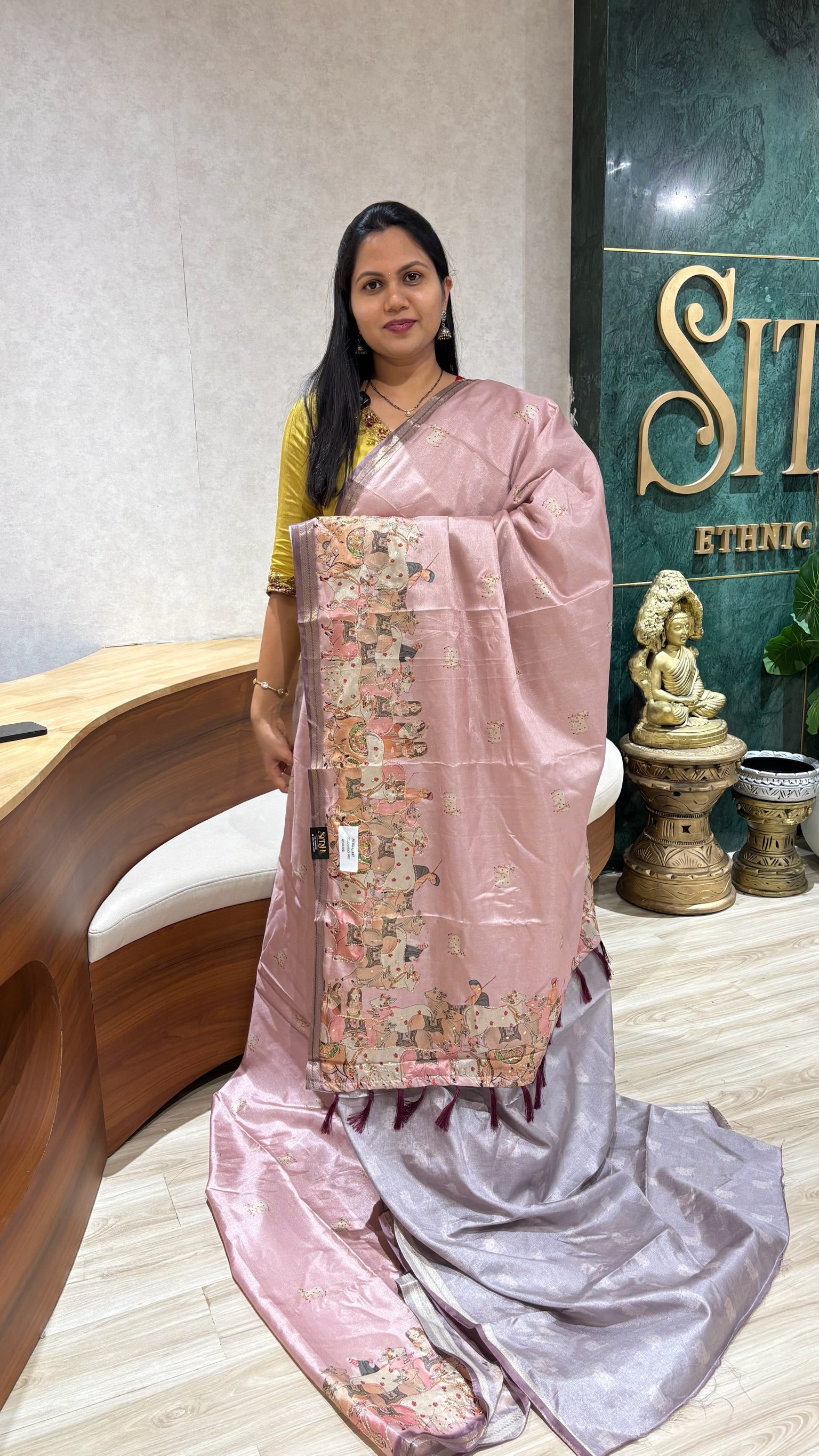 Tussar pitchwai baby pink