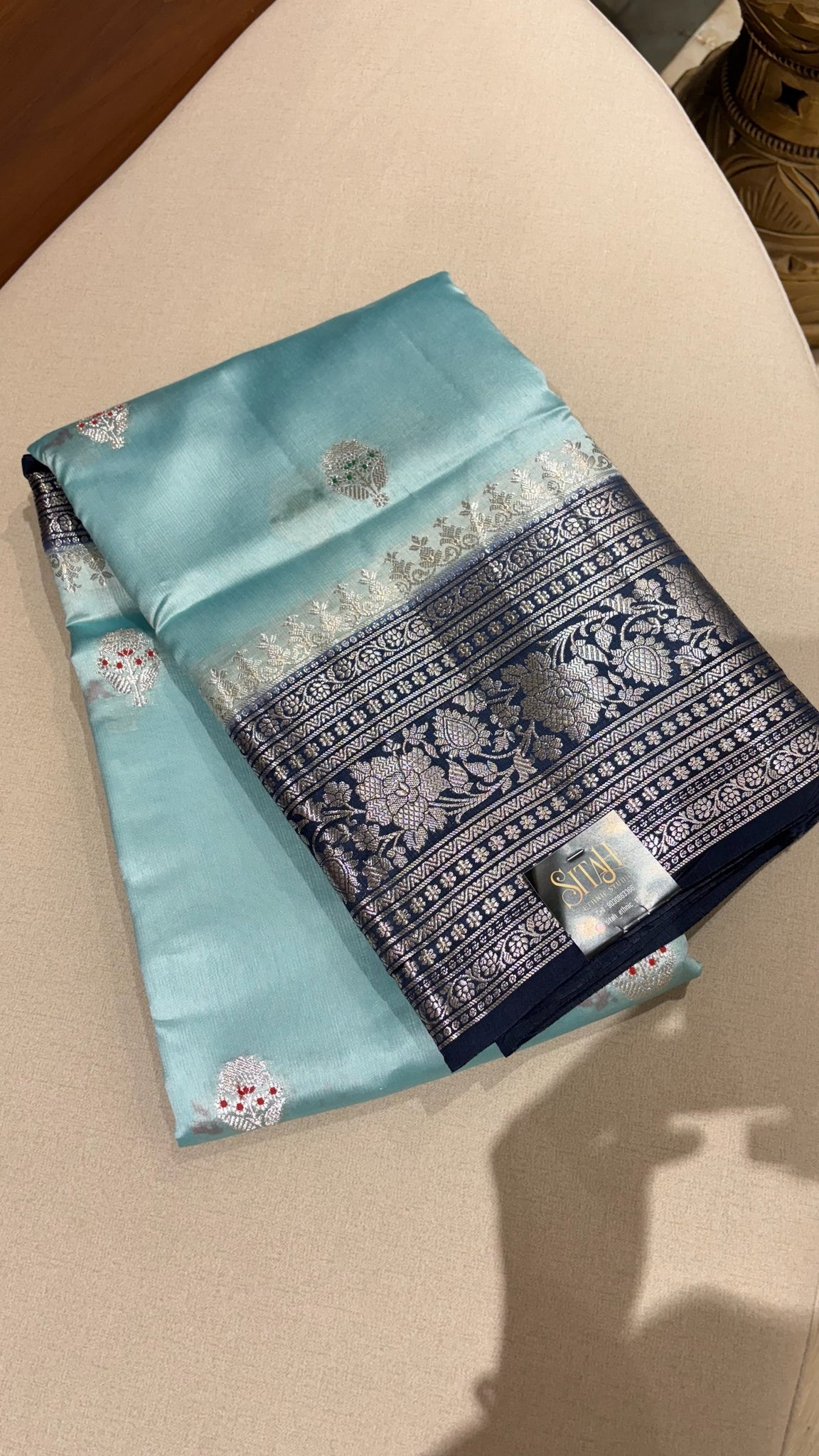 Fancy mango pattu sky blue