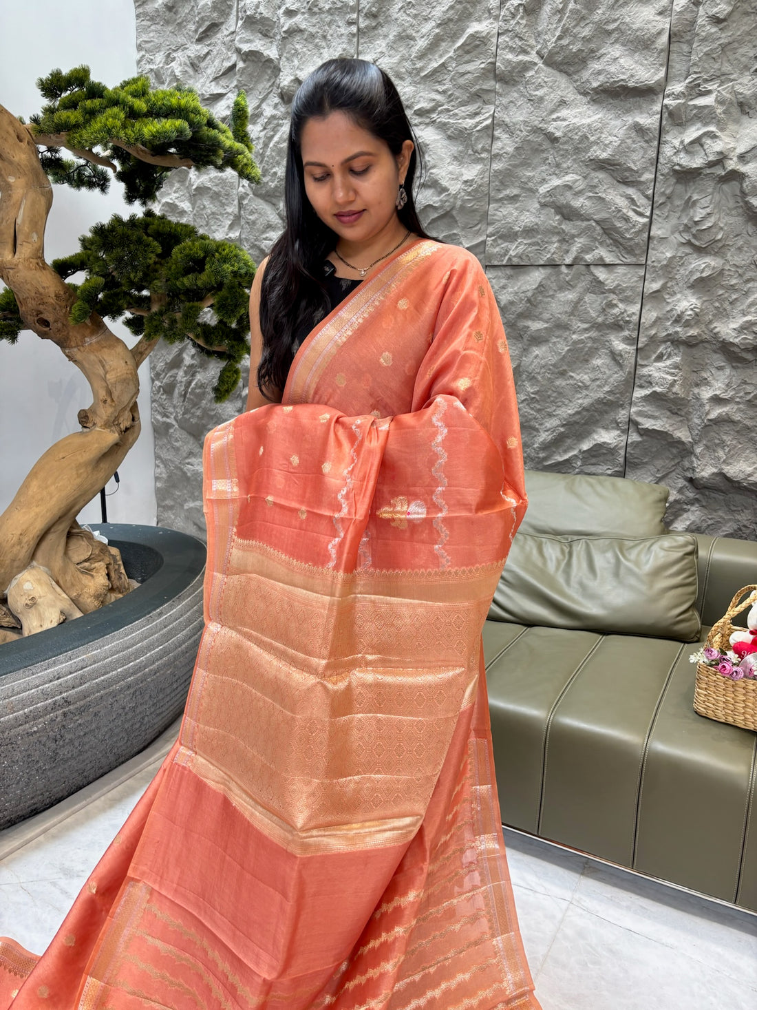 Chander saree peach