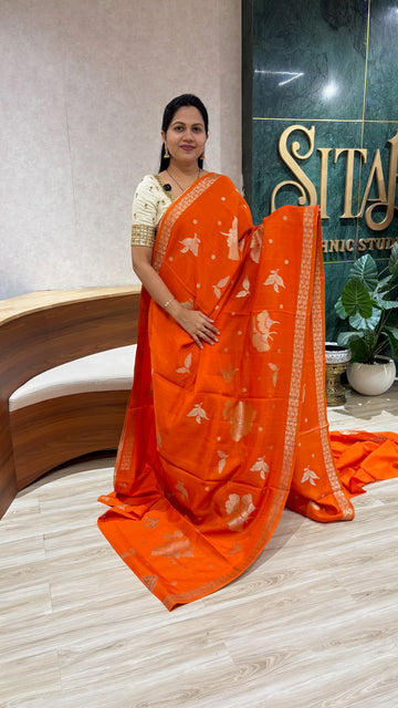 Tussar georgette orange