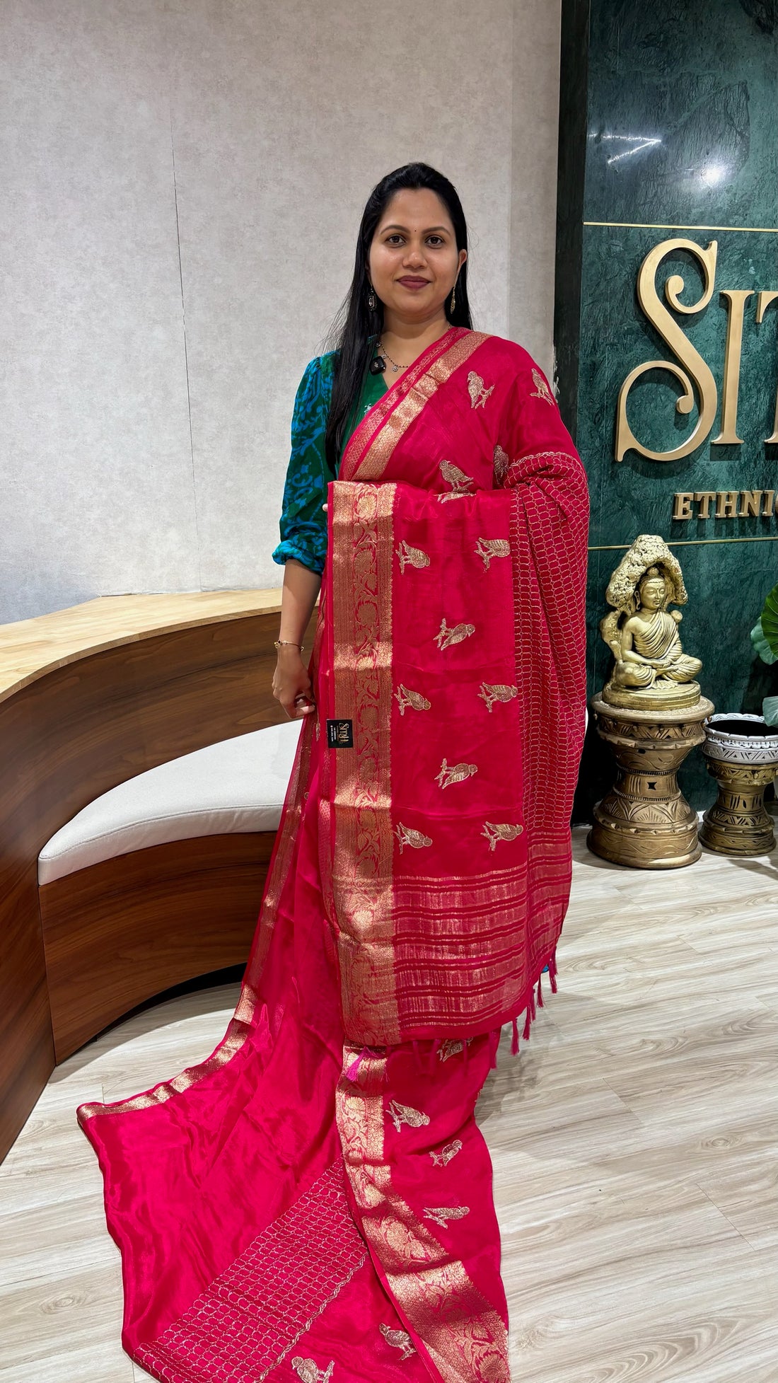 Chiffon weaving -embroidery rani pink