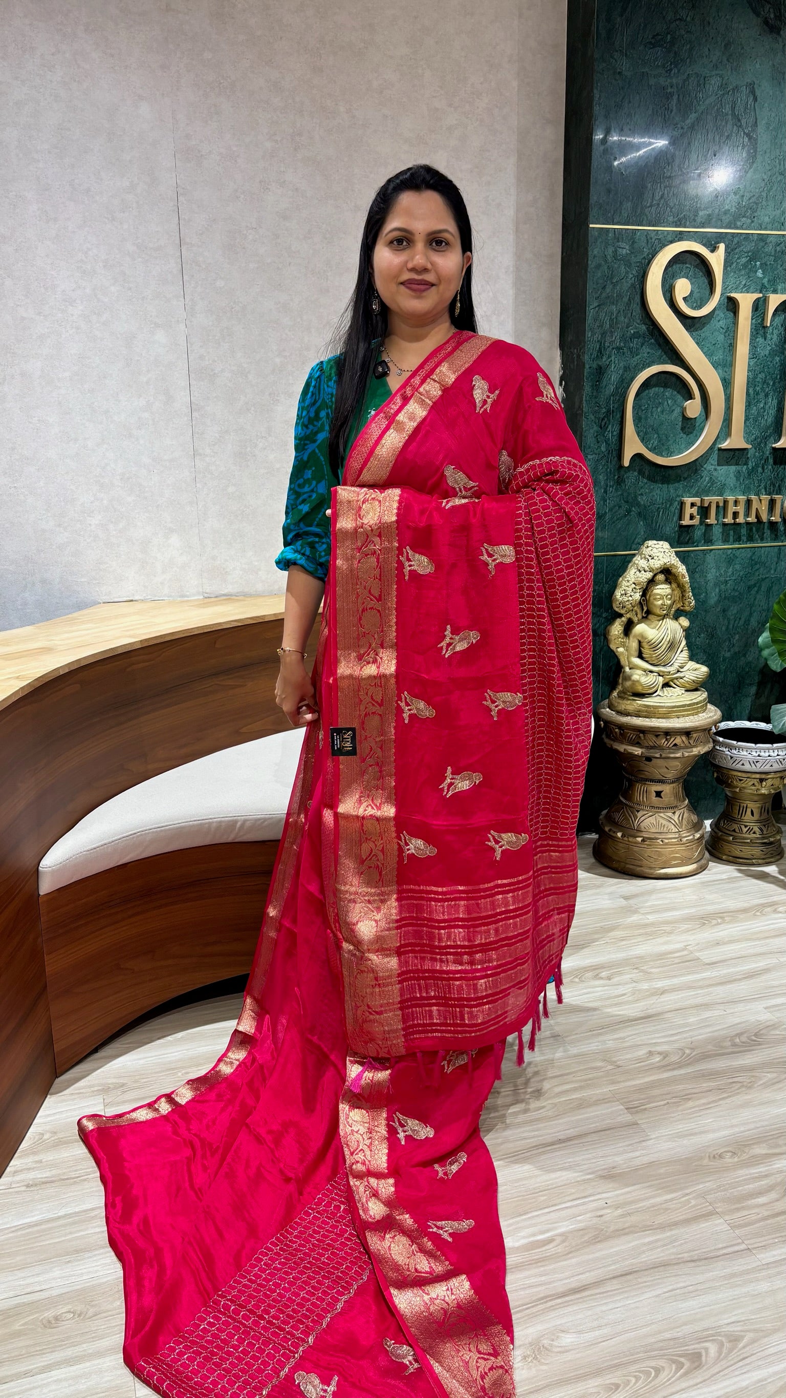 Chiffon weaving -embroidery rani pink