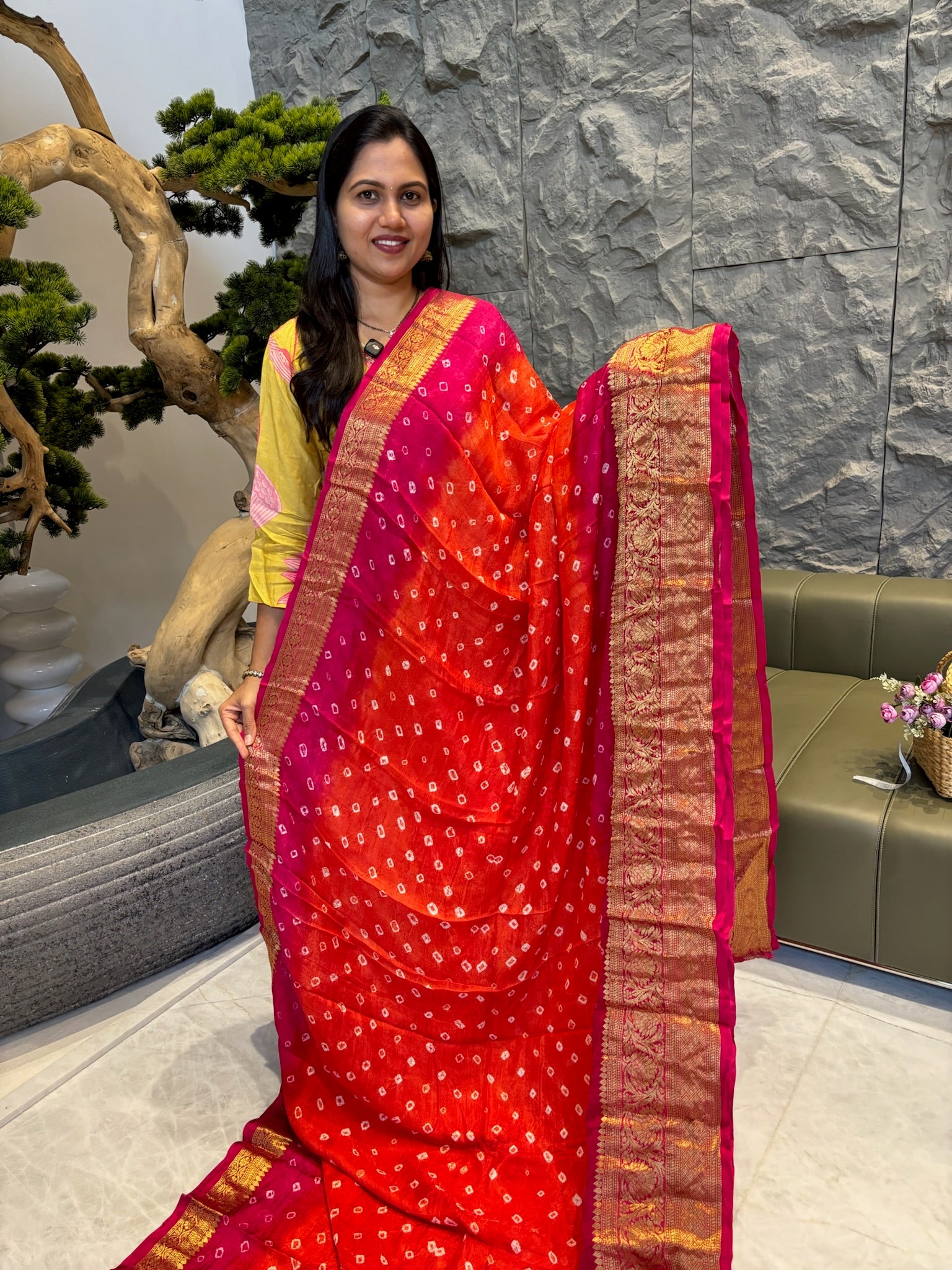 Orange pink kanchi bandhini