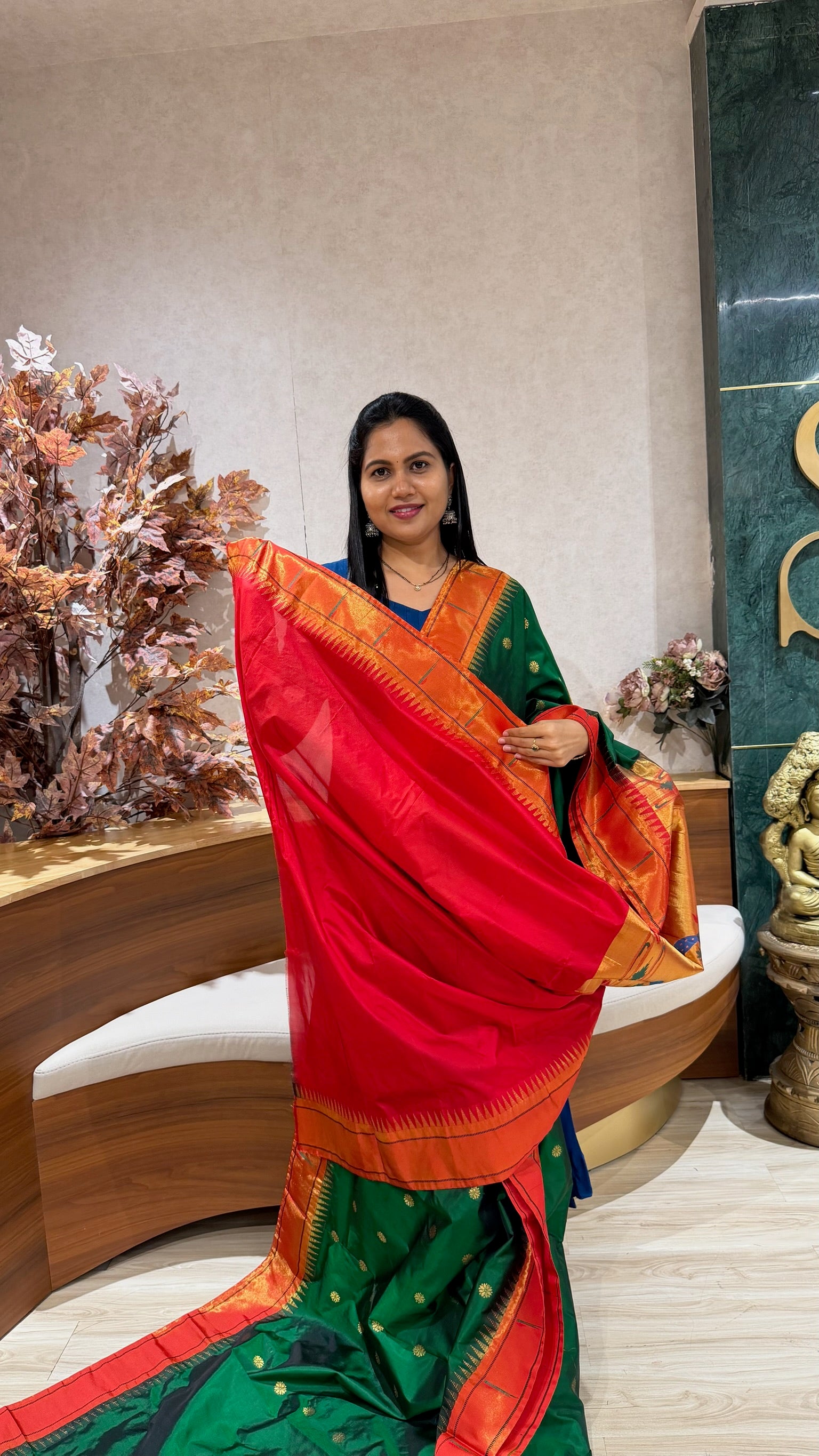 Pure silk paithani light bottlegreen