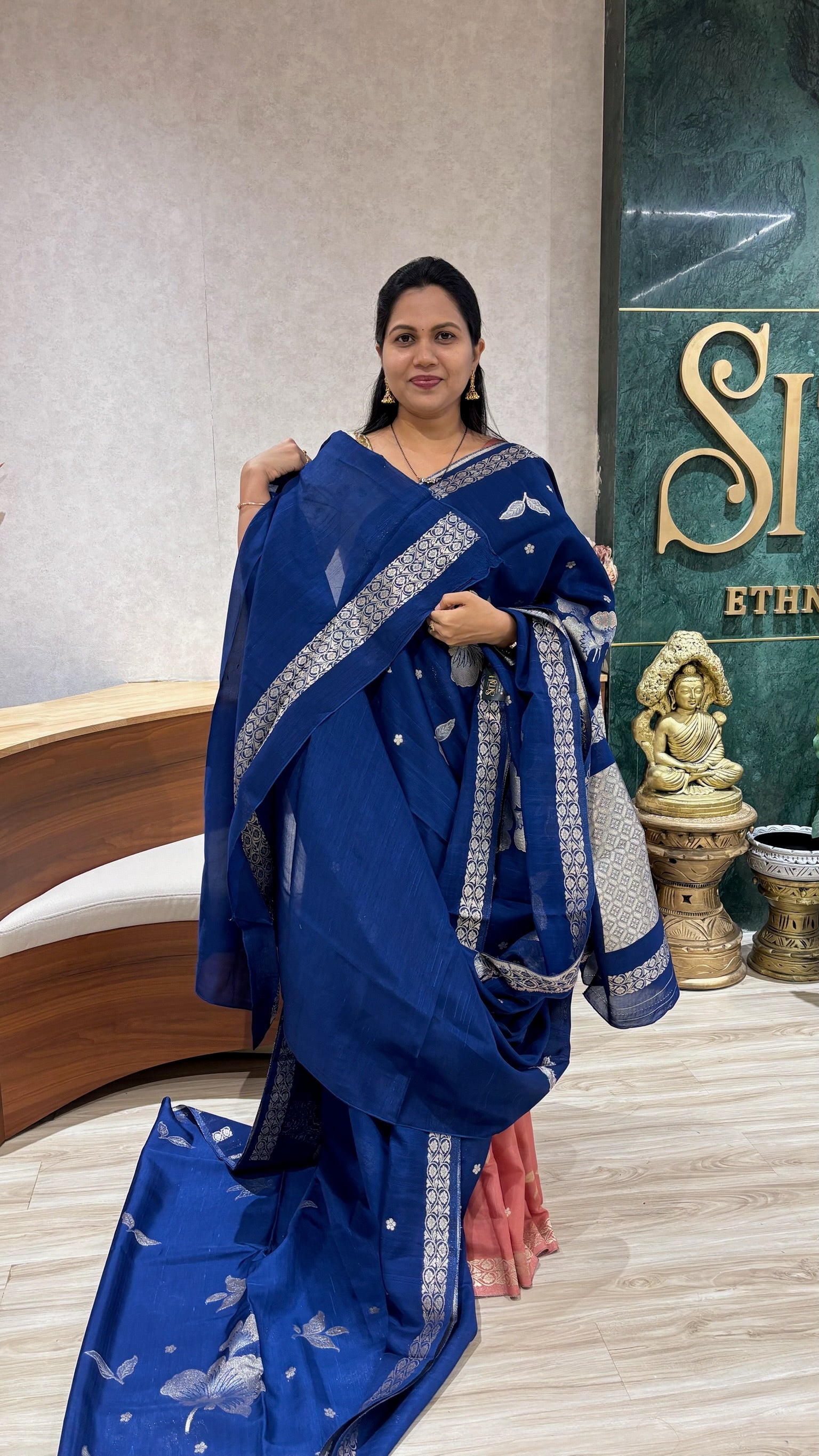 Tussar georgette  navy blue