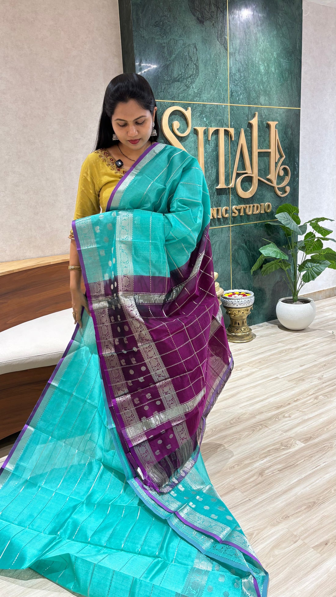 Handloom mangalagiri pattu sea green
