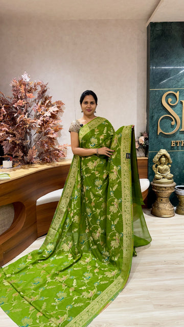 Banaras georgette leaf green