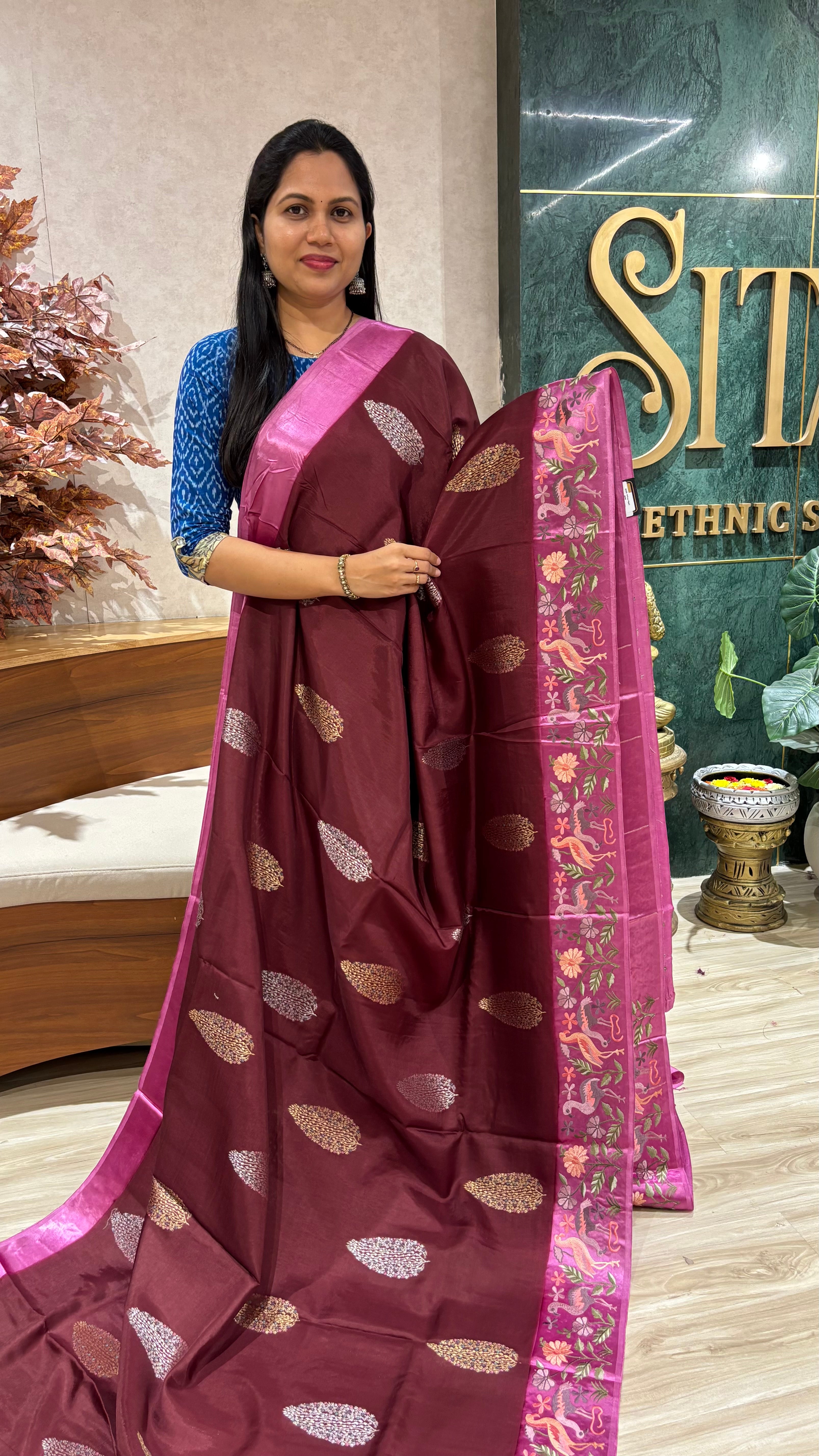 Russian silk mashru work borders