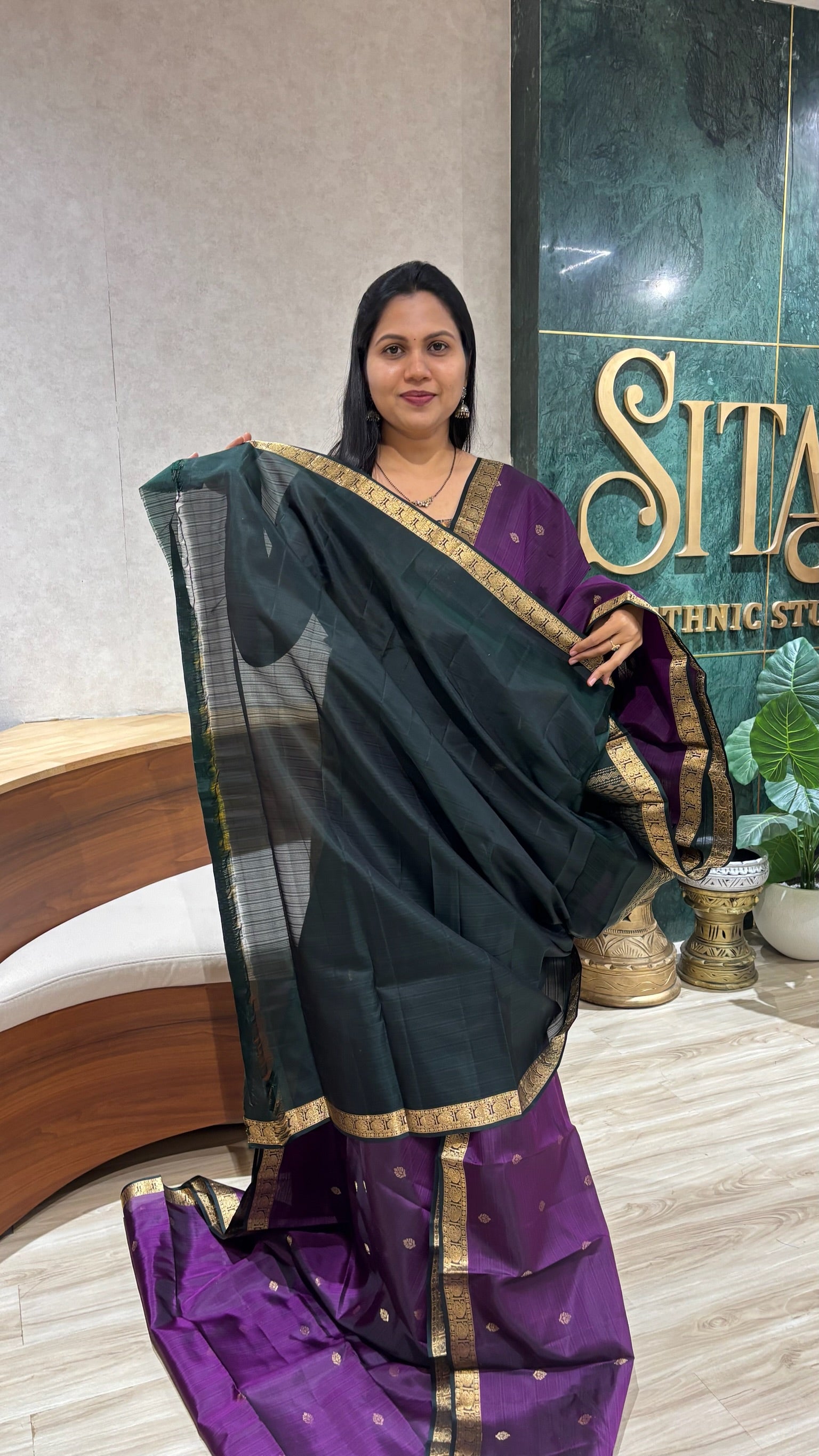 Small border kanchi pattu purple