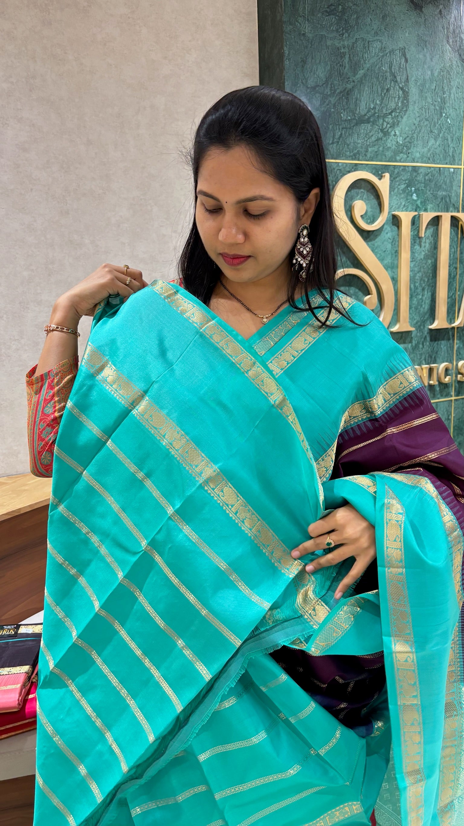 Kanchi pattu wine-seagreen