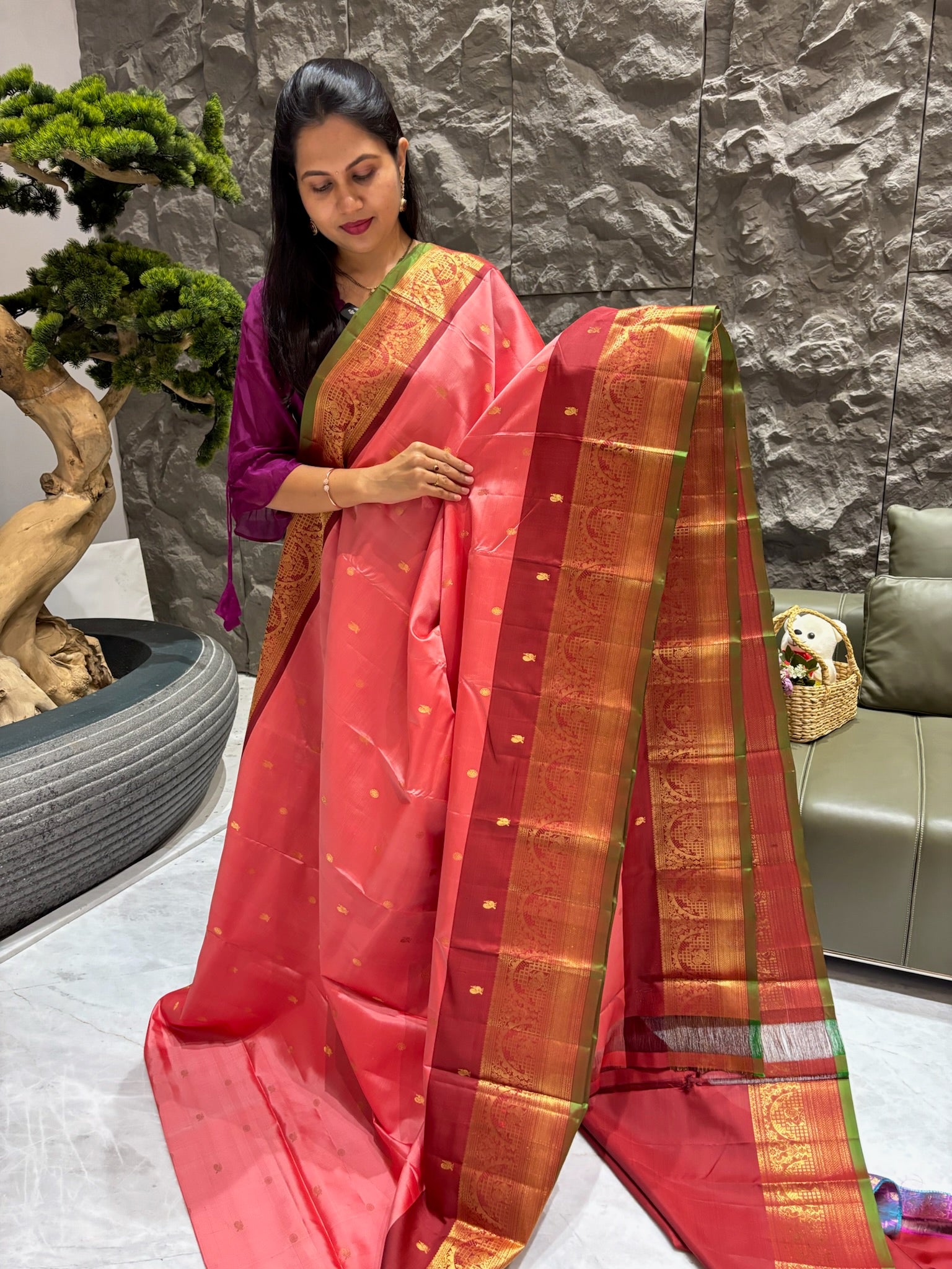 Pure Handloom gadwal peach