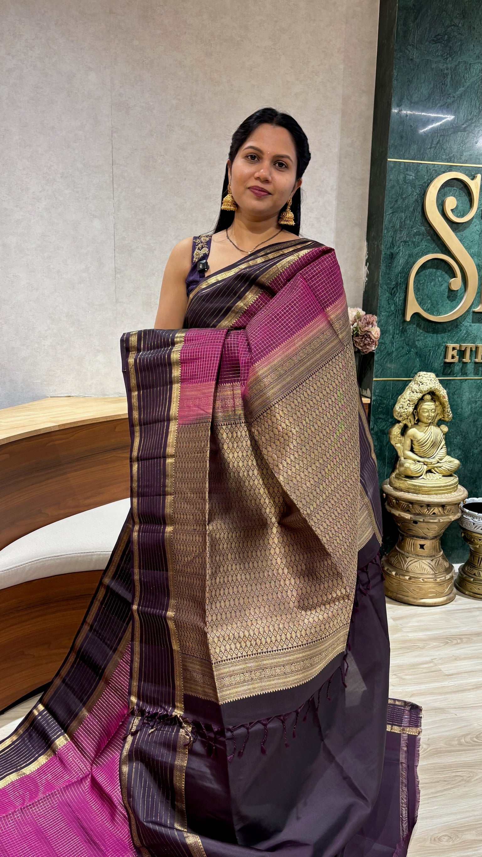 Light weight Kanchi pattu magenta pink