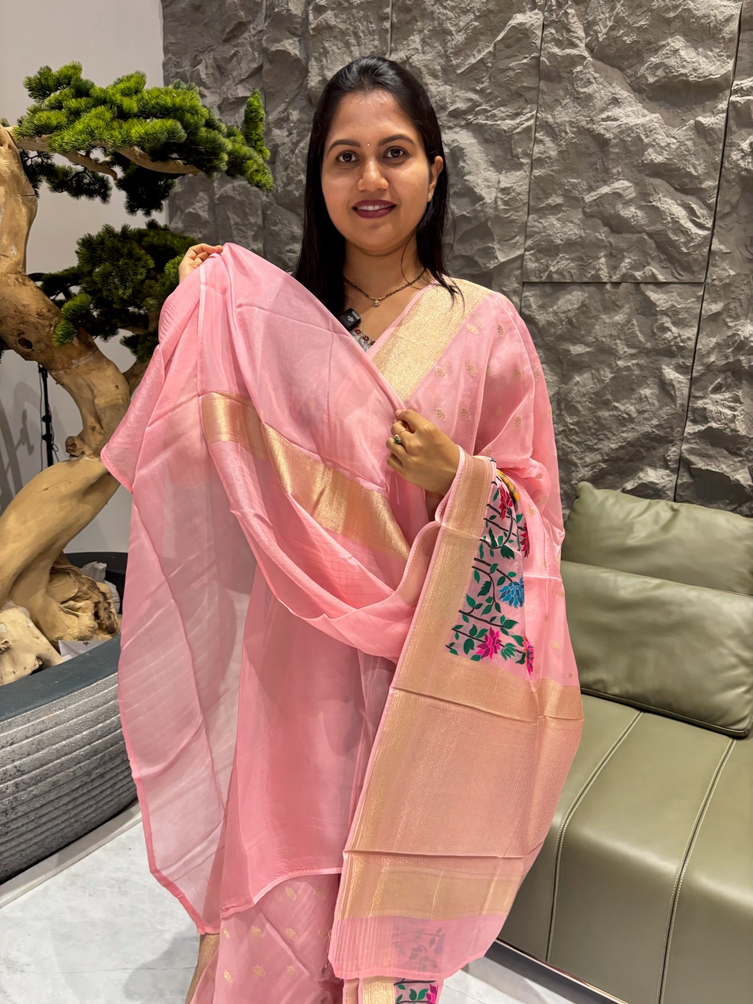Crepe organza saree