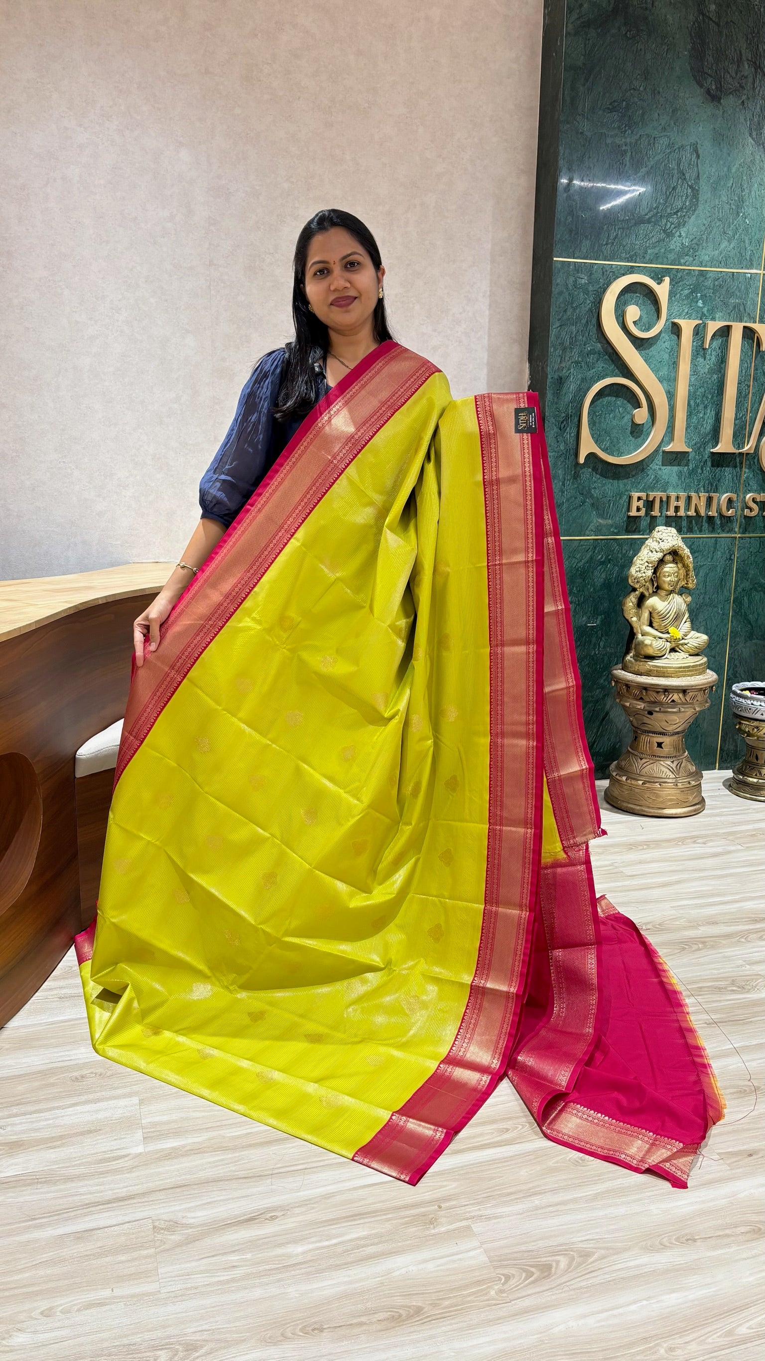 Semi kanchi light parrot green