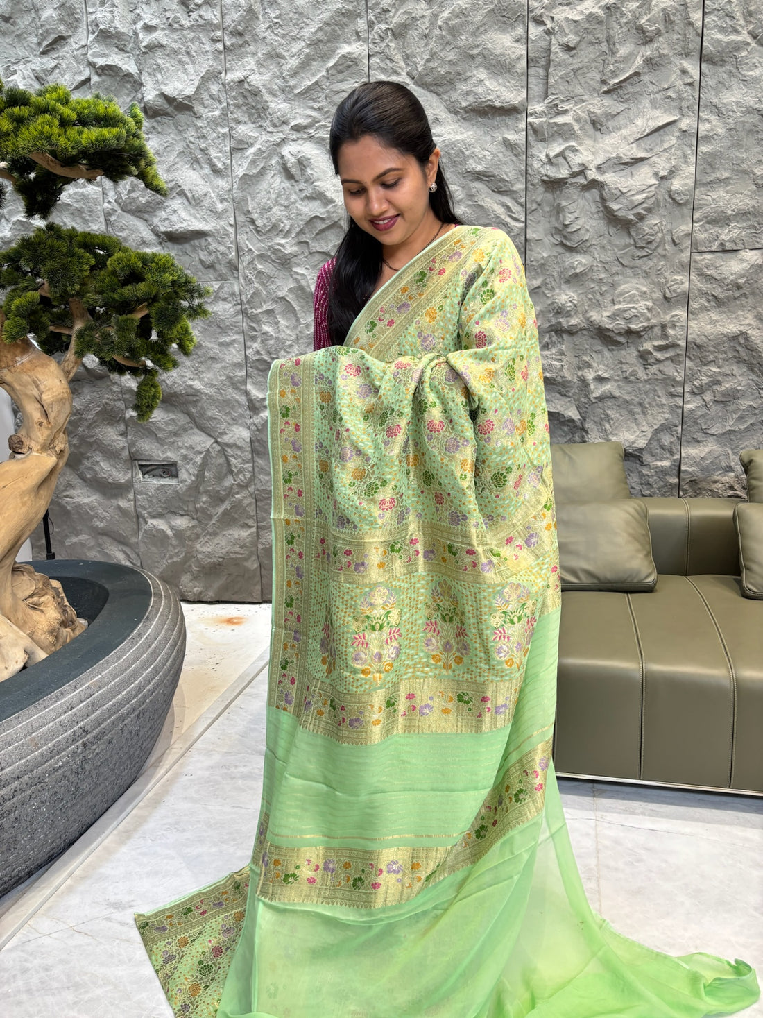 Pista green pure georgette