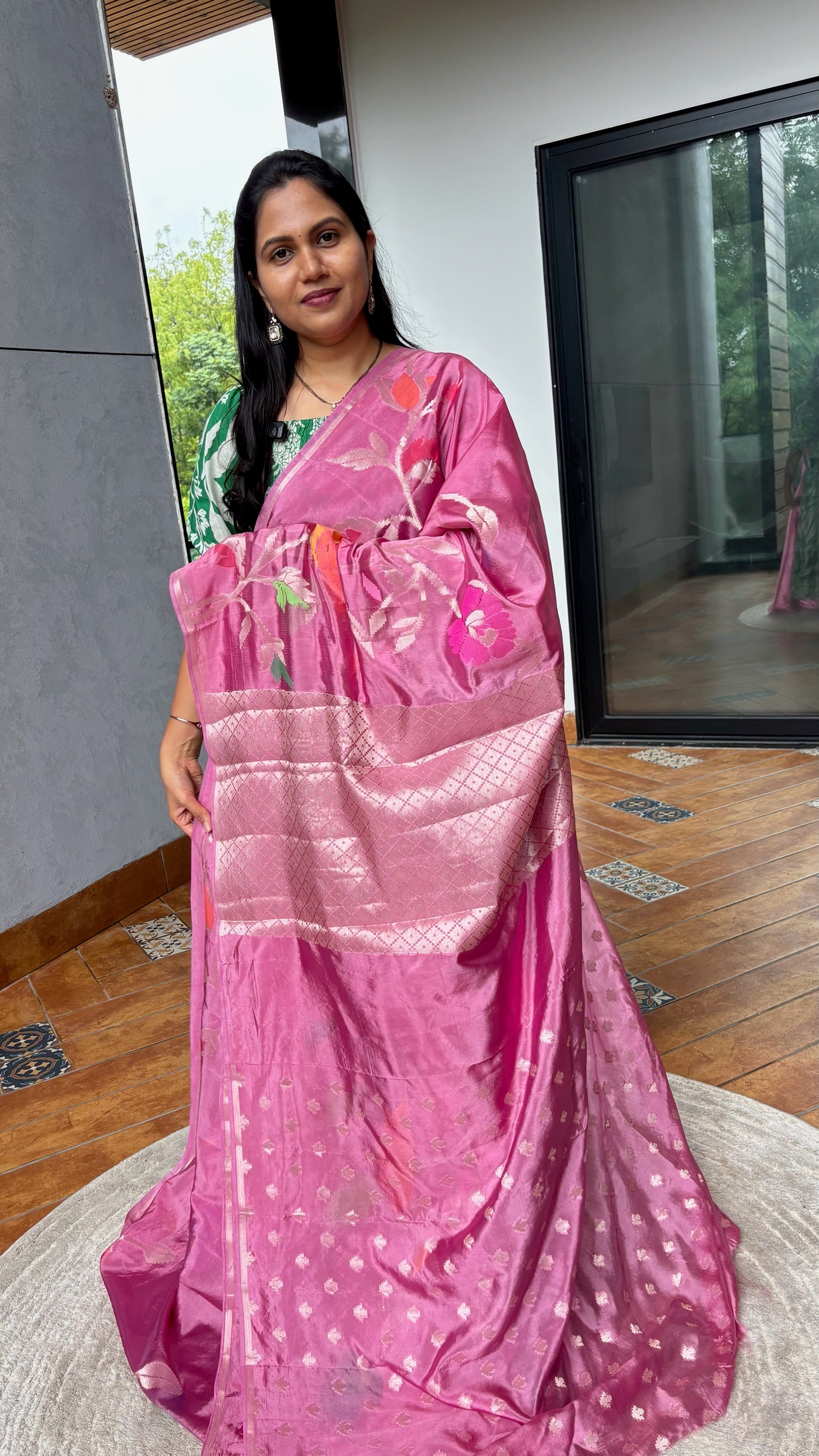 Onion pink paper silk saree