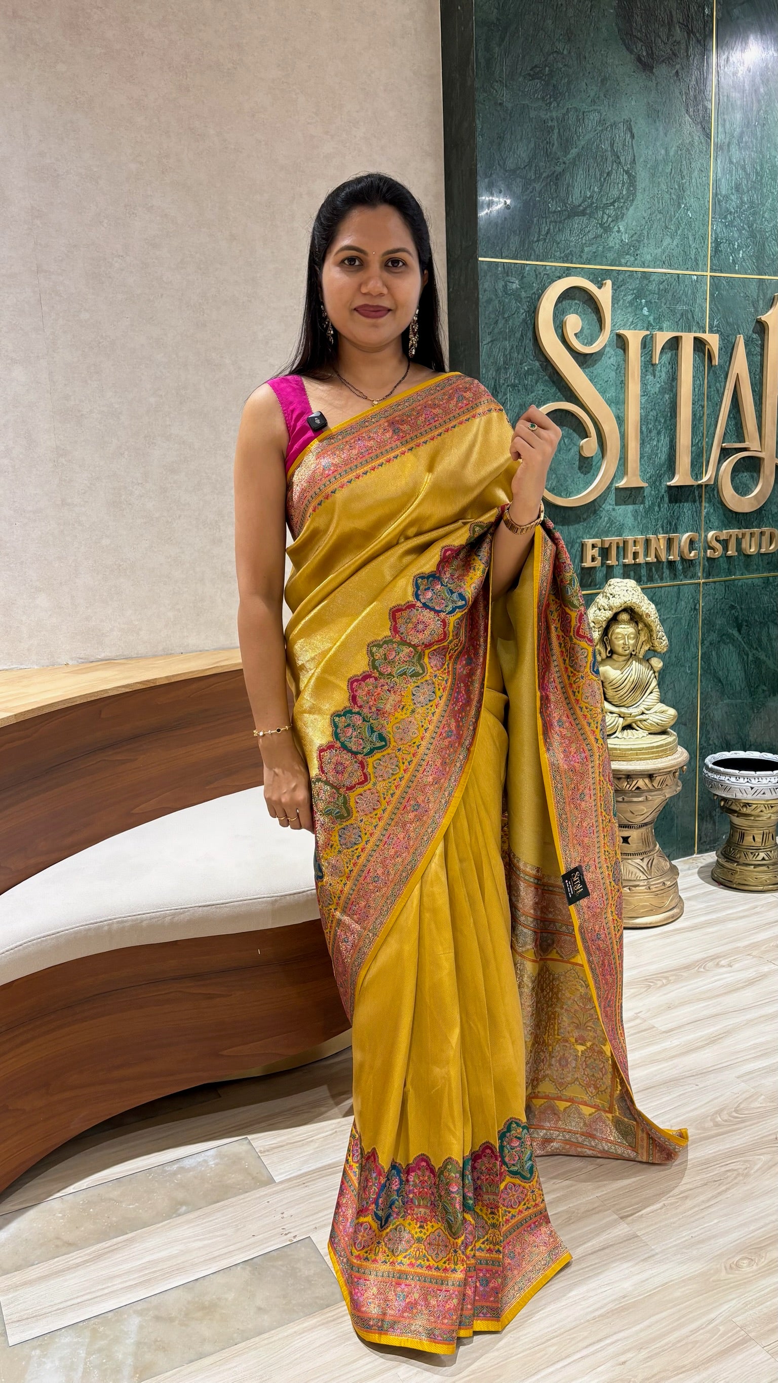 Banaras tissue Pashmina yellow