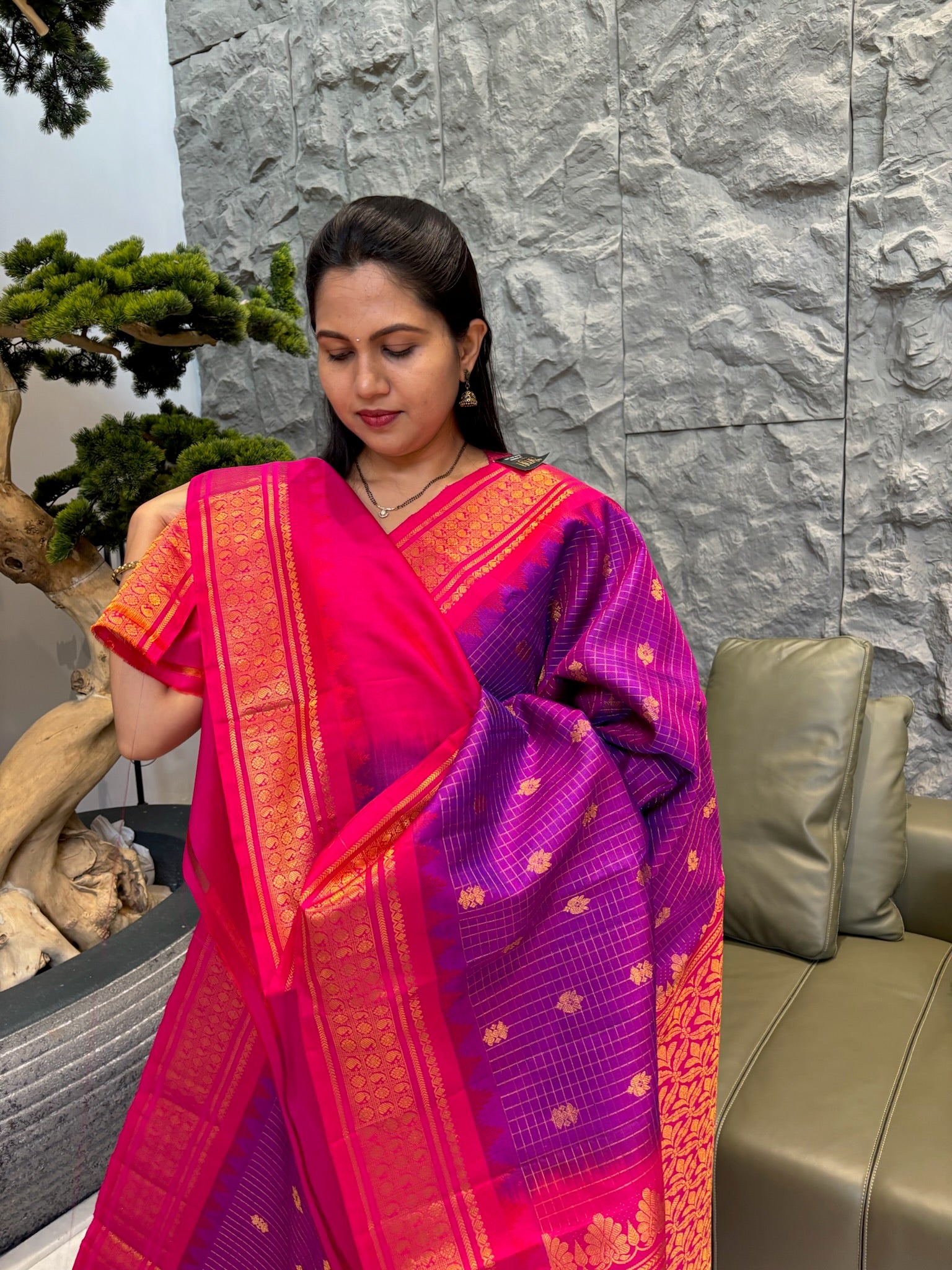 Handloom Gadwal purple pink