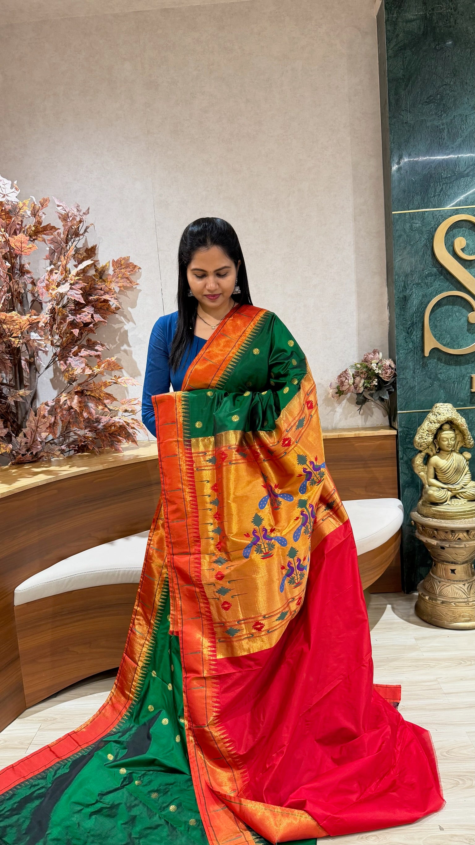 Pure silk paithani light bottlegreen