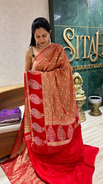 Banaras tissue mashru borders red