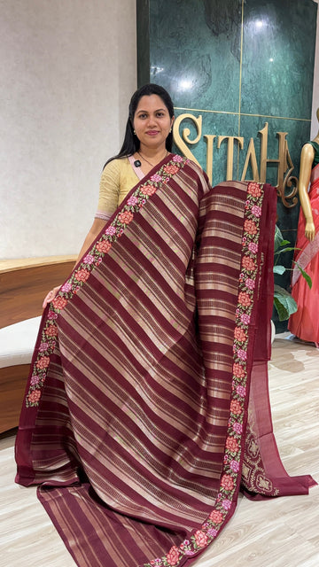 Border work saree maroon