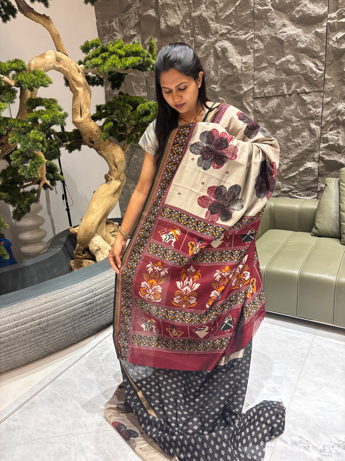 Grey black fancy saree