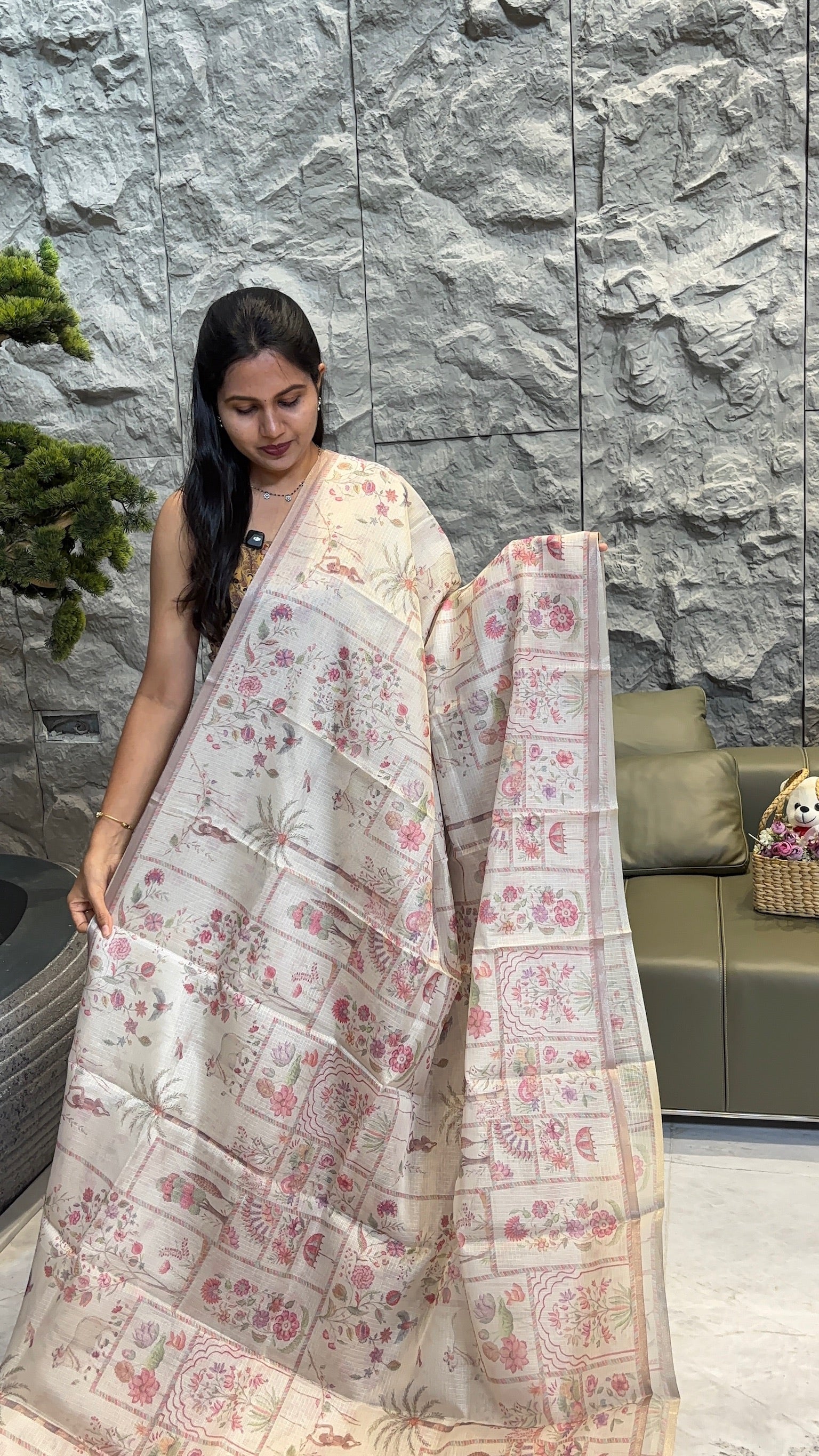 Cream dustypink kota saree