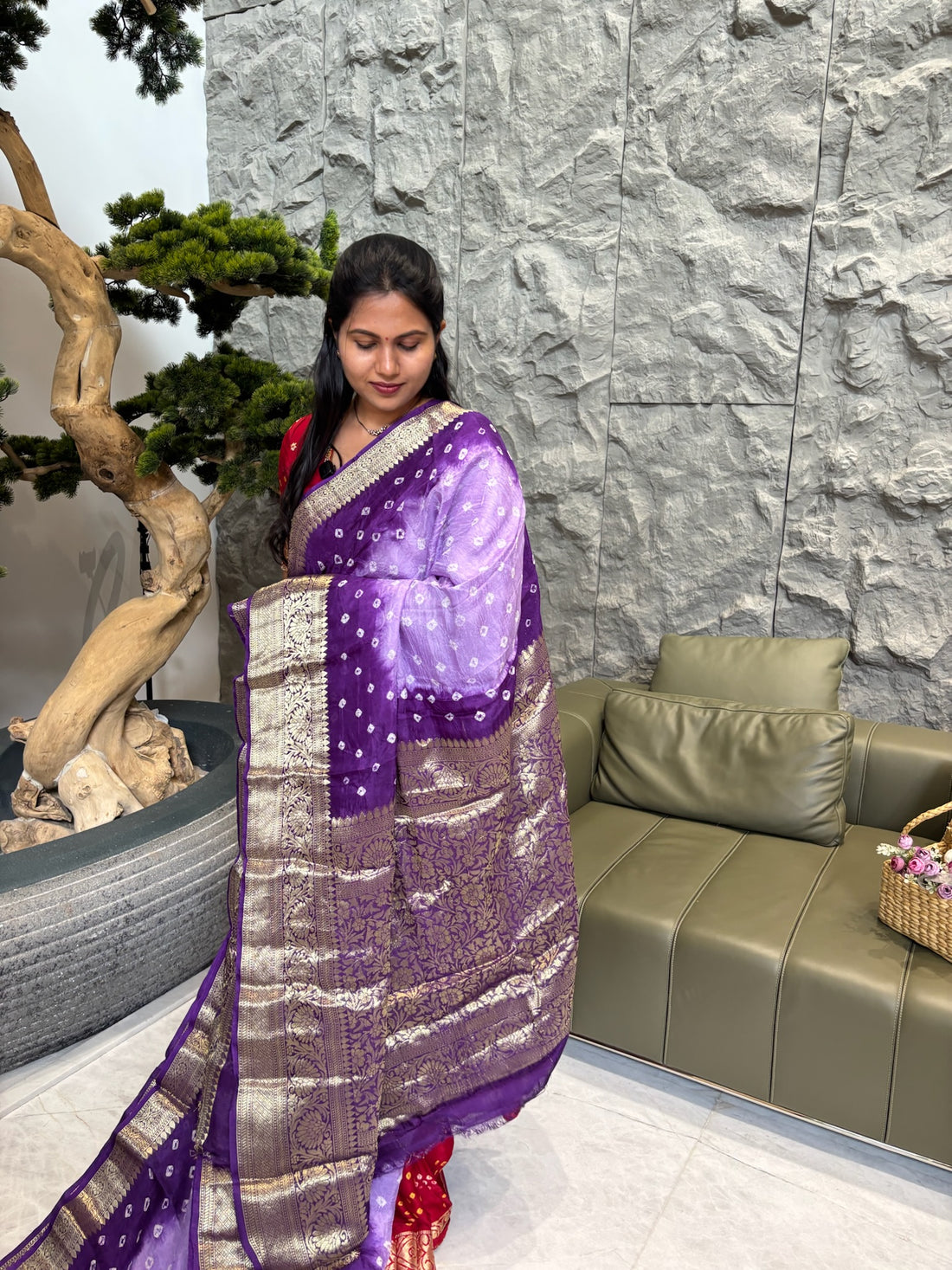 Lavender with purple bhandini saree