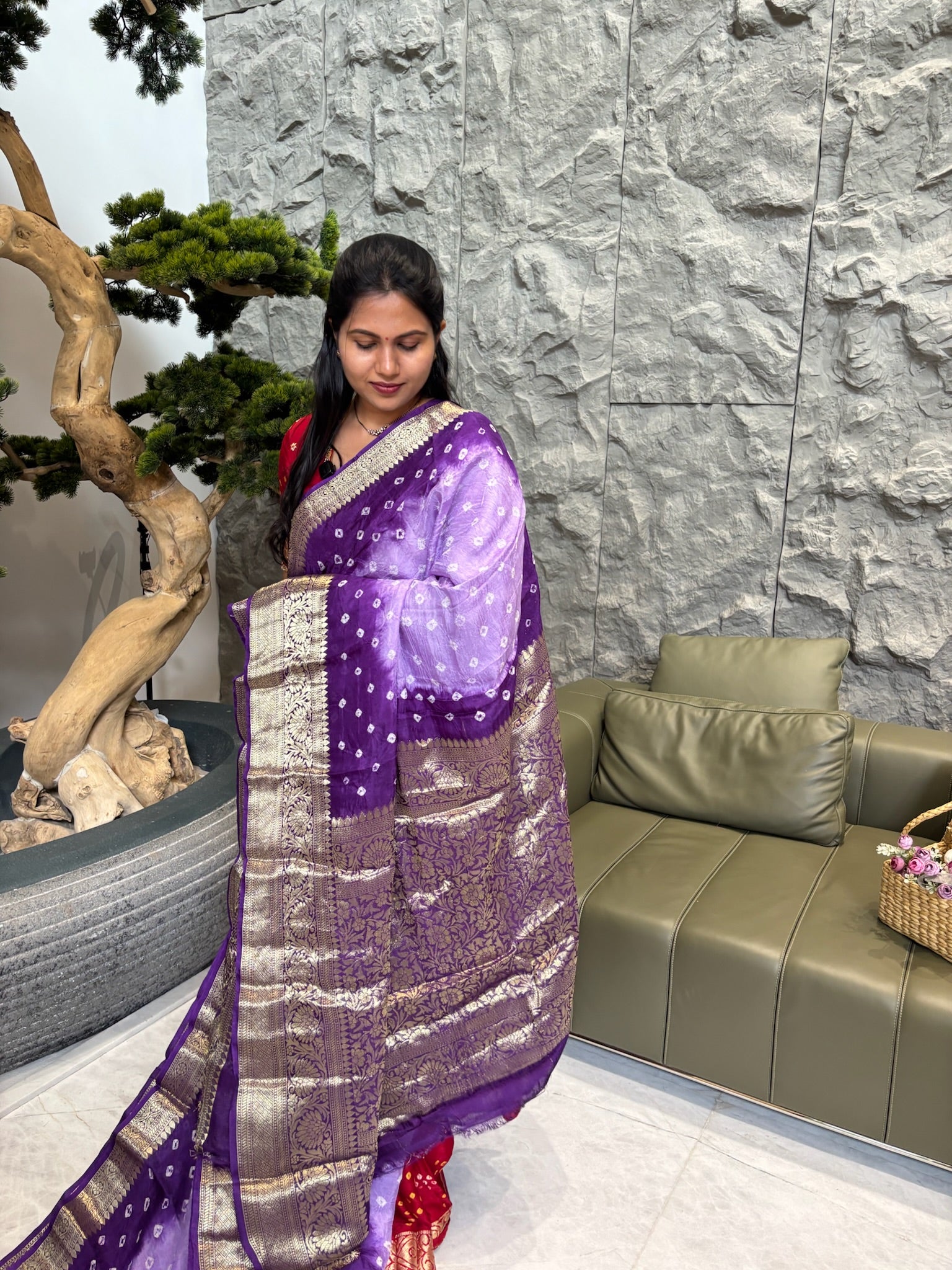 Lavender with purple bhandini saree
