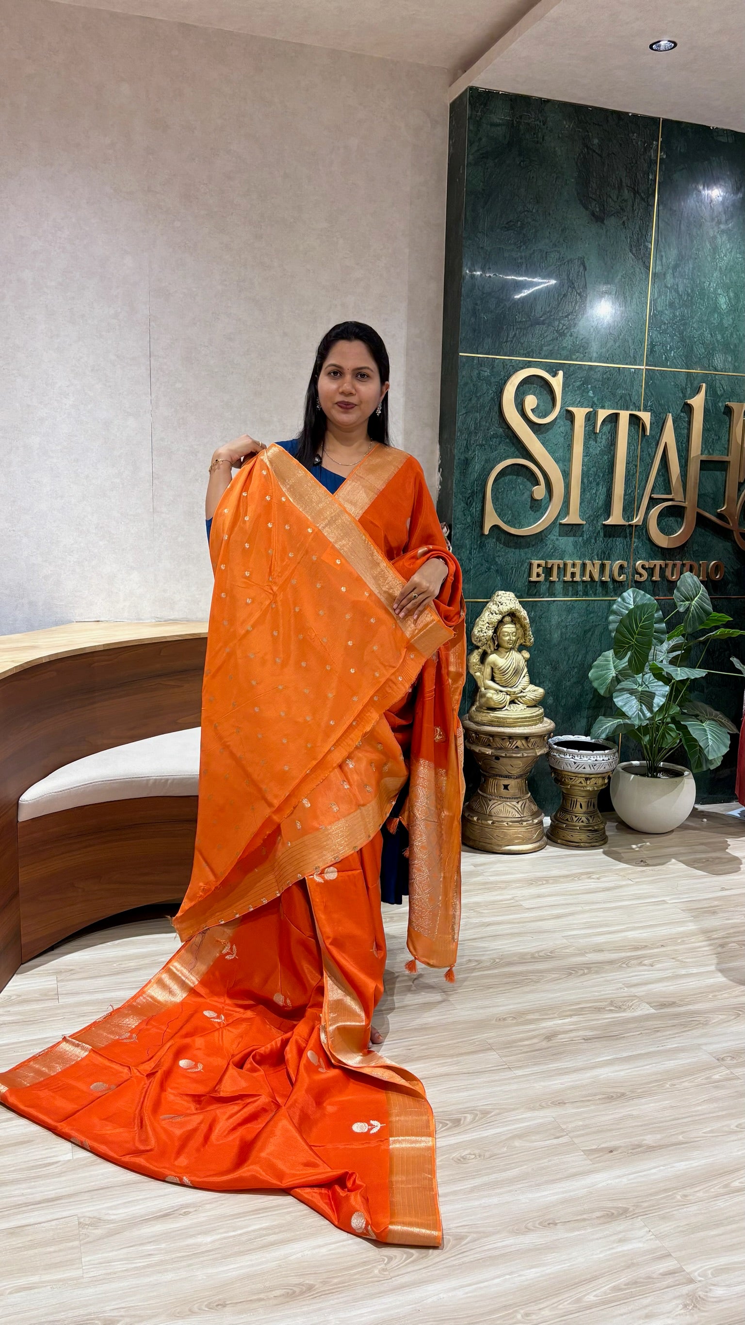 Tussar georgette orange